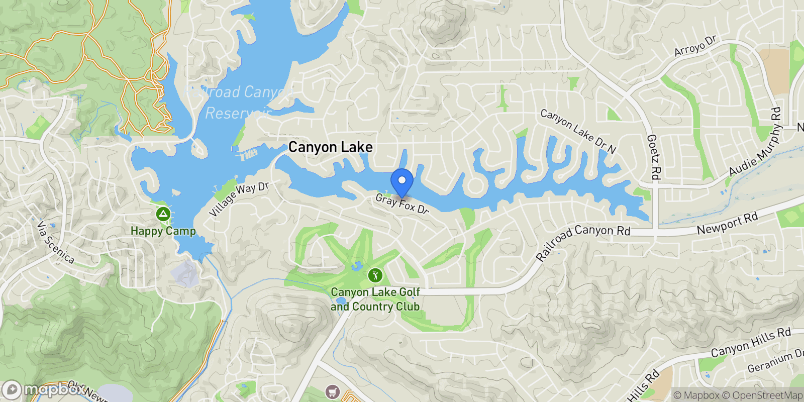 Map showing 22986 Gray Fox Drive, Canyon Lake, California, United States.