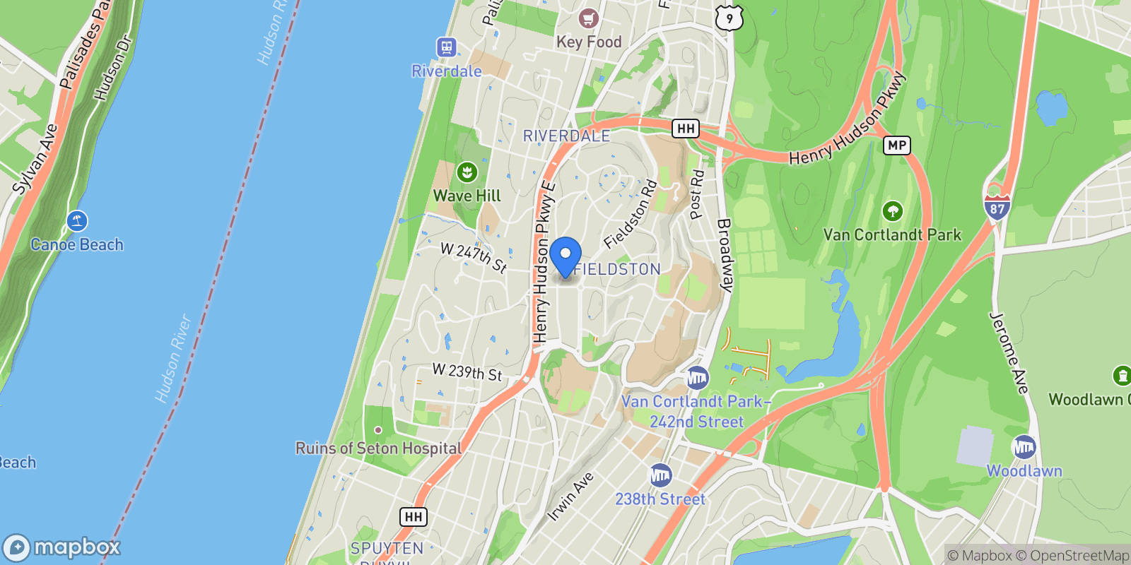 Map showing 4600 GROSVENOR AVE, New York, New York, United States.