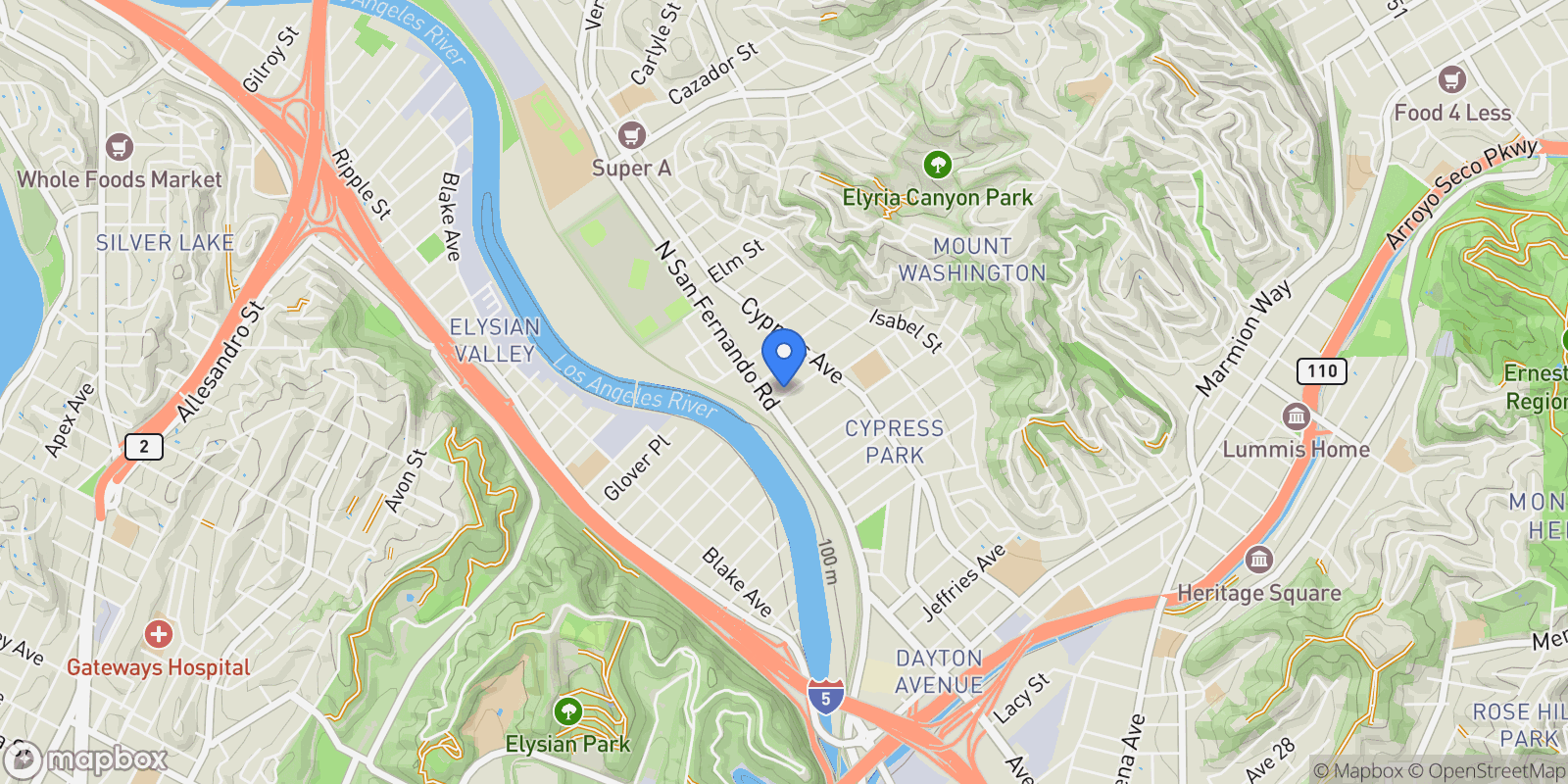 Map showing 2619 Alice Street, Los Angeles, California, United States.