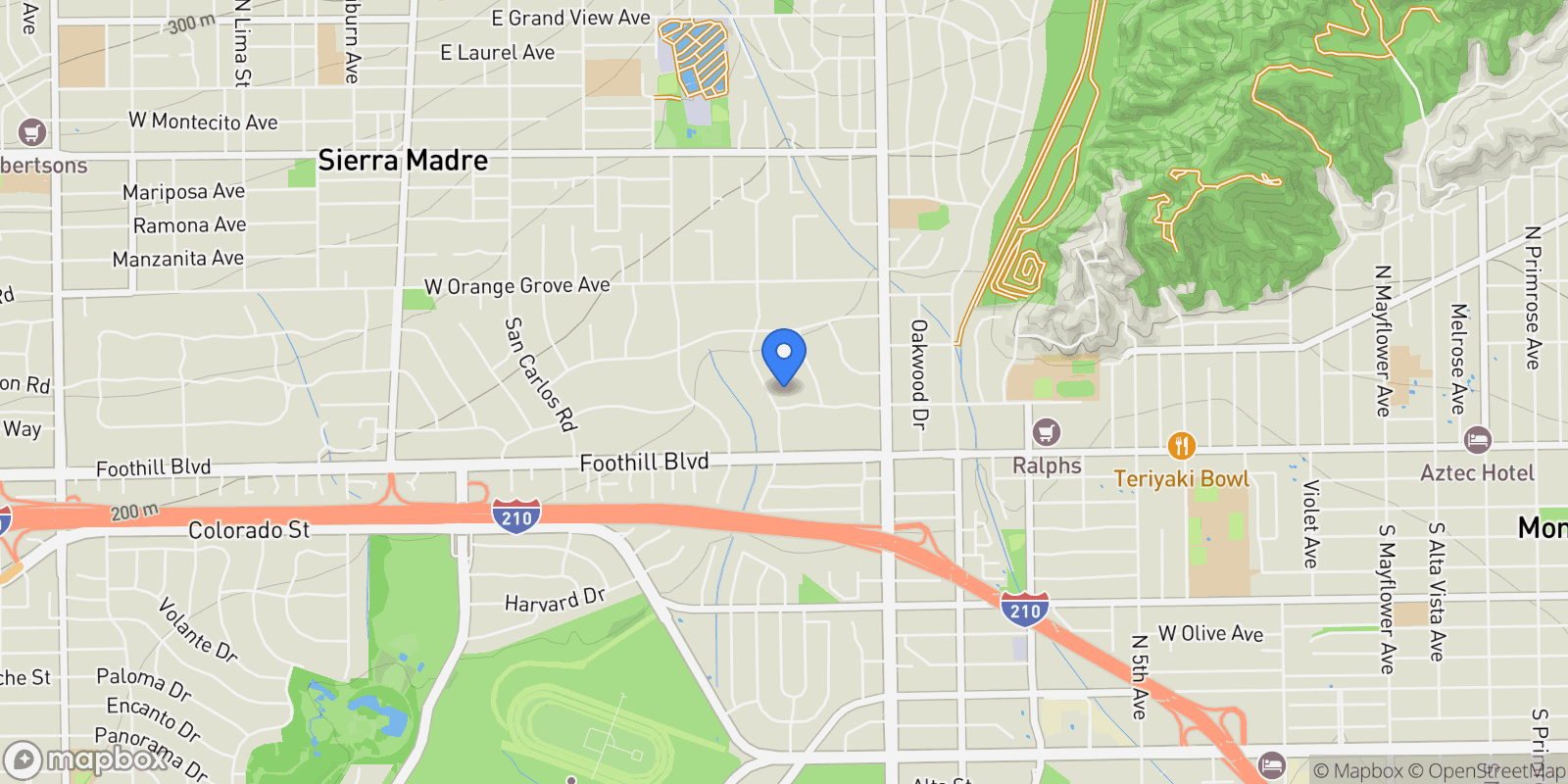 Map showing 1210 Rodeo Road, Arcadia, CA, United States.