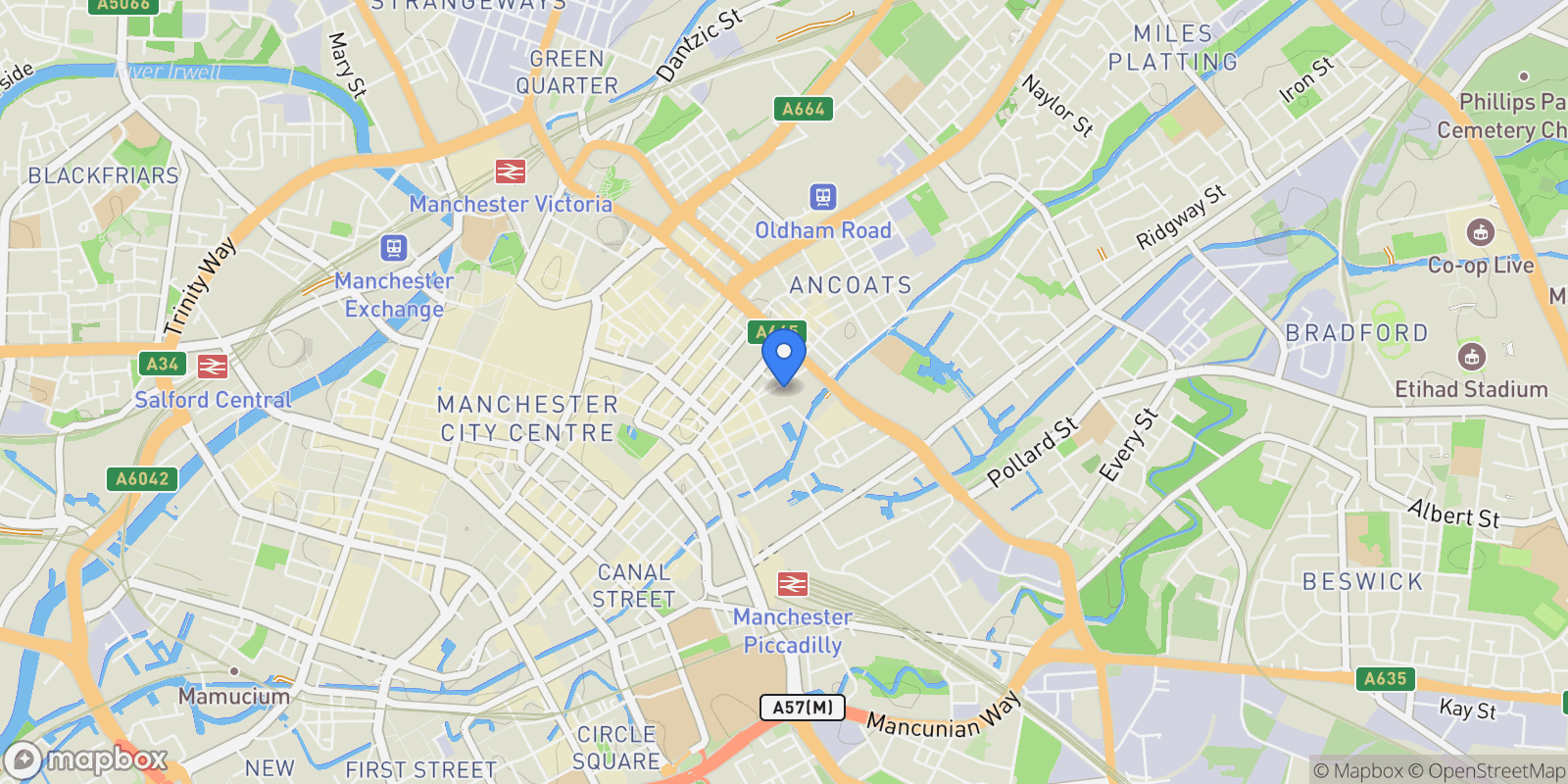 Map showing Manchester, Manchester, England, United Kingdom.