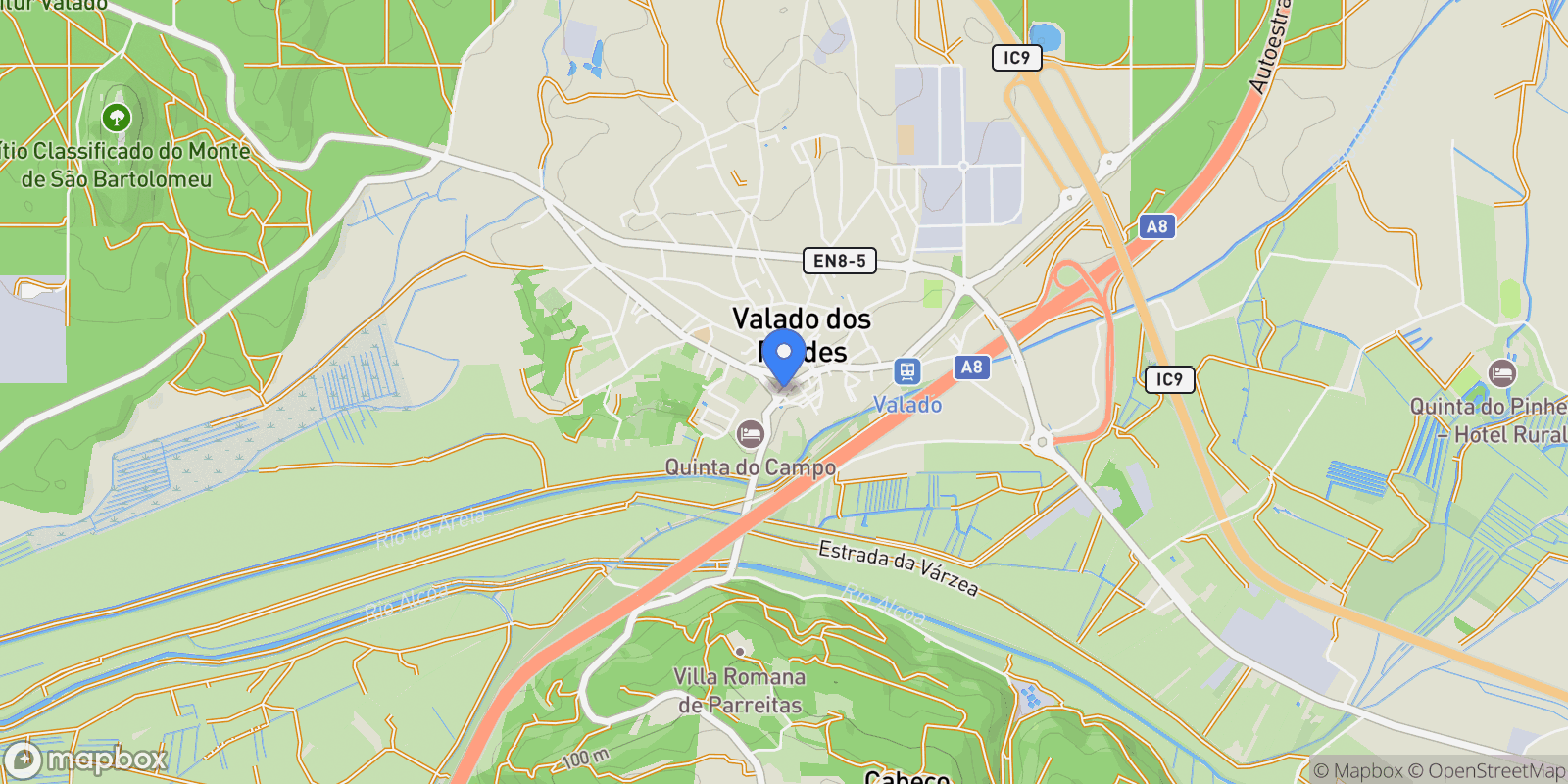 Map showing Valado dos Frades, Nazaré, Leiria, Nazaré, Valado dos Frades, Leiria District, Portugal.
