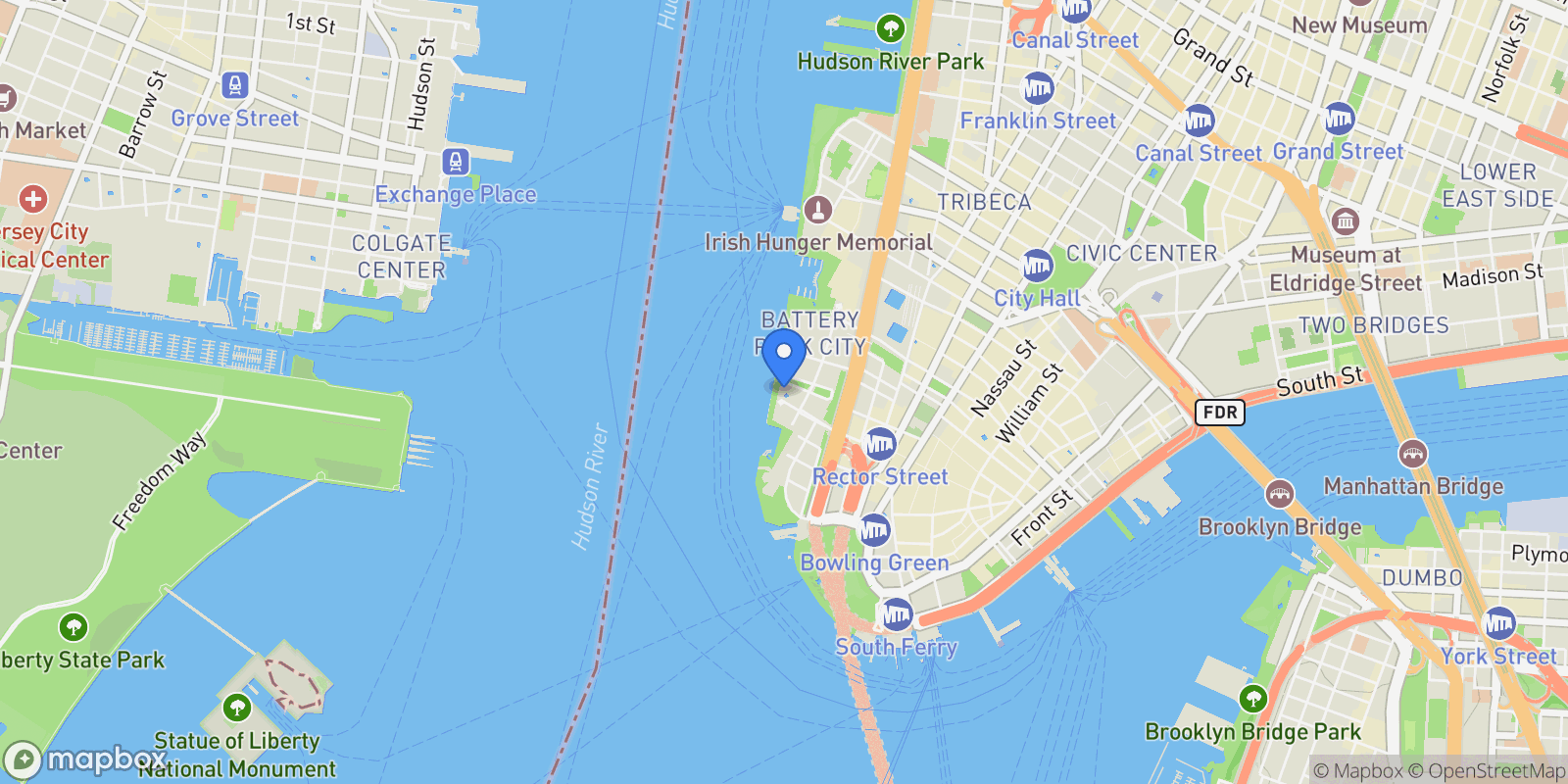 Map showing Liberty Terrace, 380 RECTOR PL, New York, New York, United States.