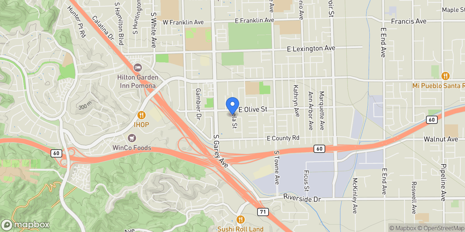 Map showing 2325 Angela Street, Pomona, California, United States.
