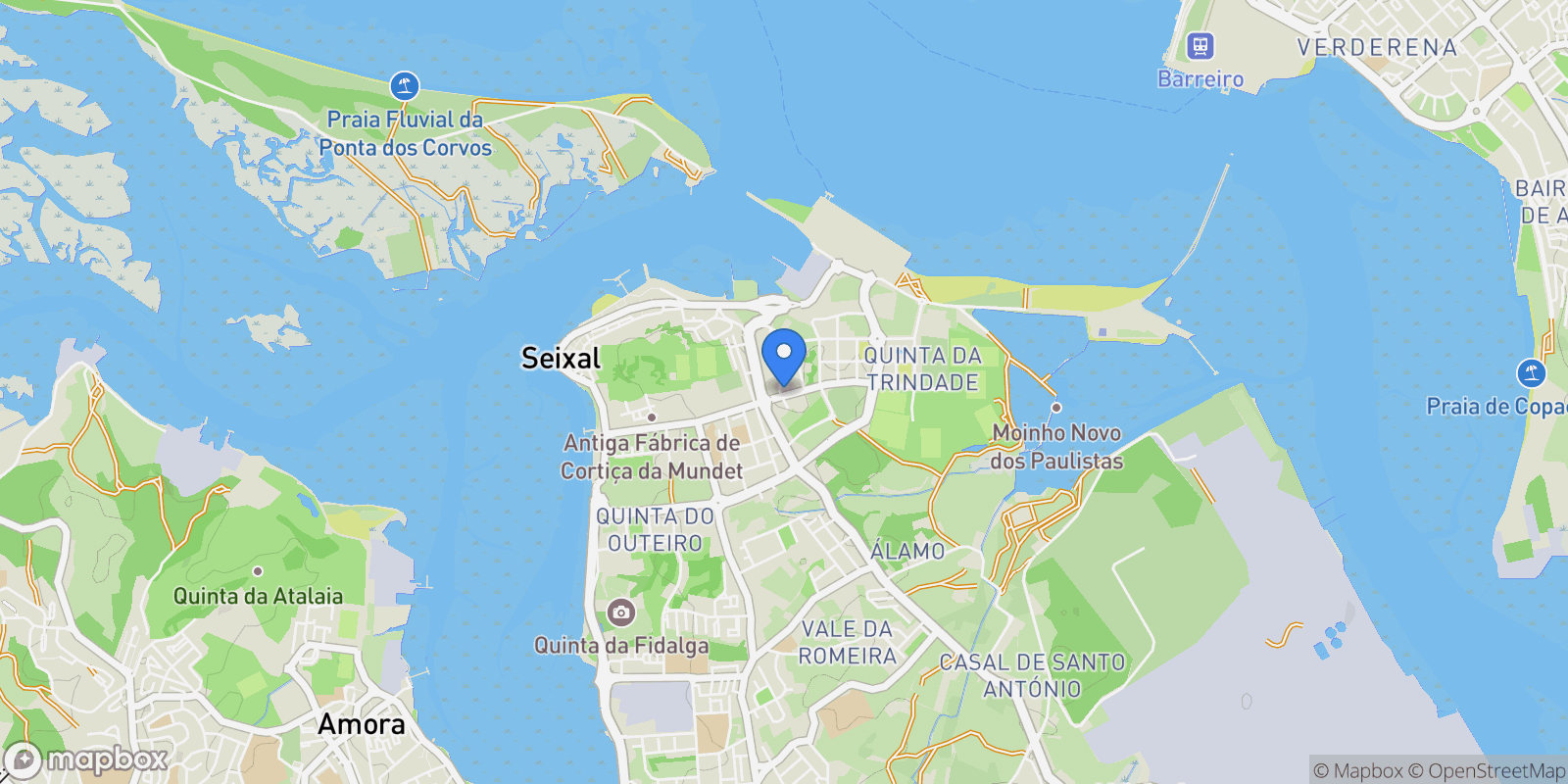 Map showing Corroios, Seixal, Setúbal, Seixal, Seixal, Arrentela e Aldeia de Paio Pires, Setubal, Portugal.
