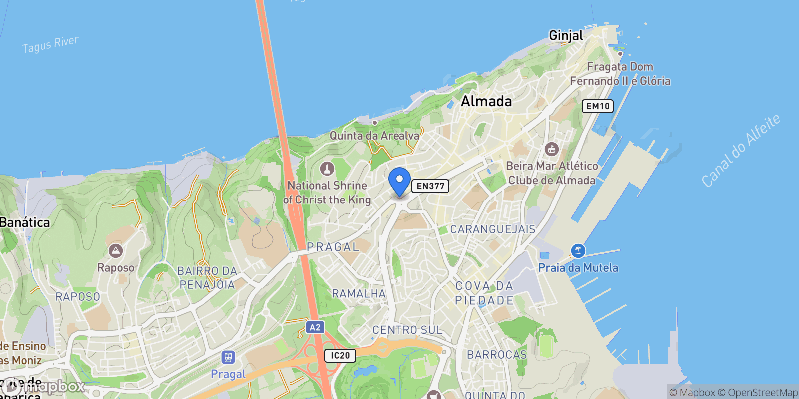 Map showing Caparica e Trafaria, Almada, Setúbal, Almada, Almada, Cova da Piedade, Pragal e Cacilhas, Setubal, Portugal.