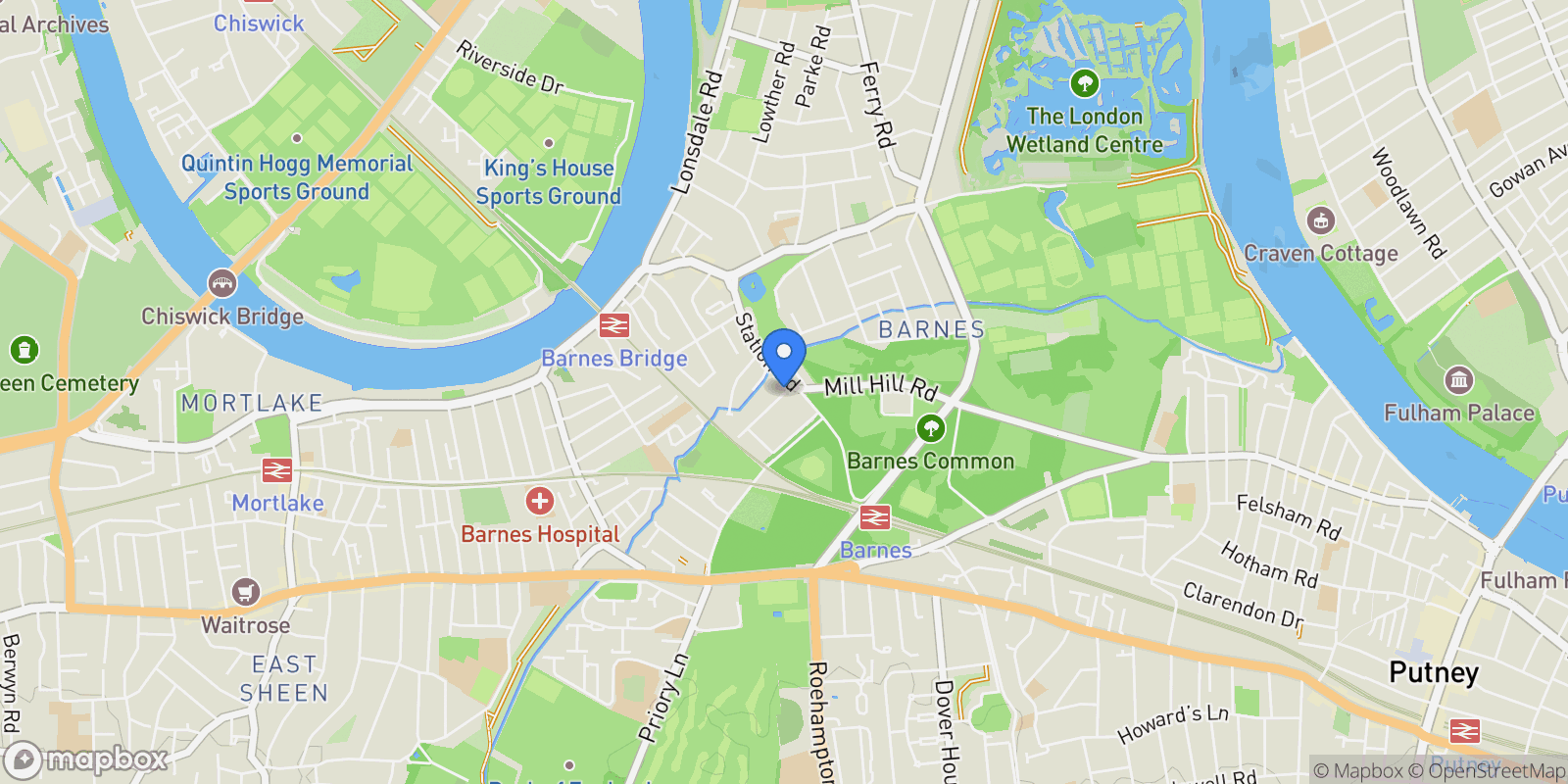 Map showing Easterby Villas, Beverley Road, Barnes, London, London, England, United Kingdom.