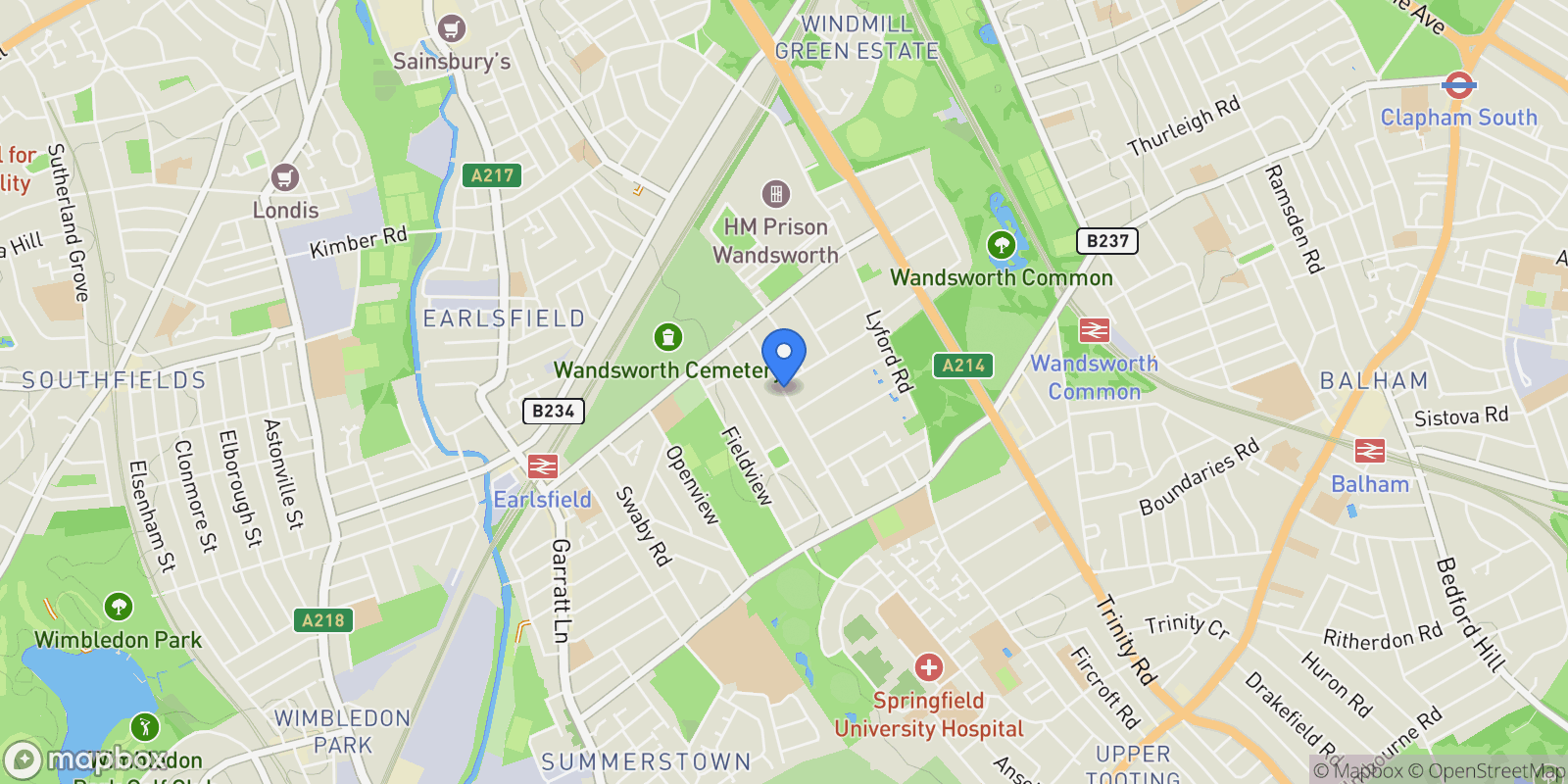 Map showing Ellerton Road, London, London, England, United Kingdom.