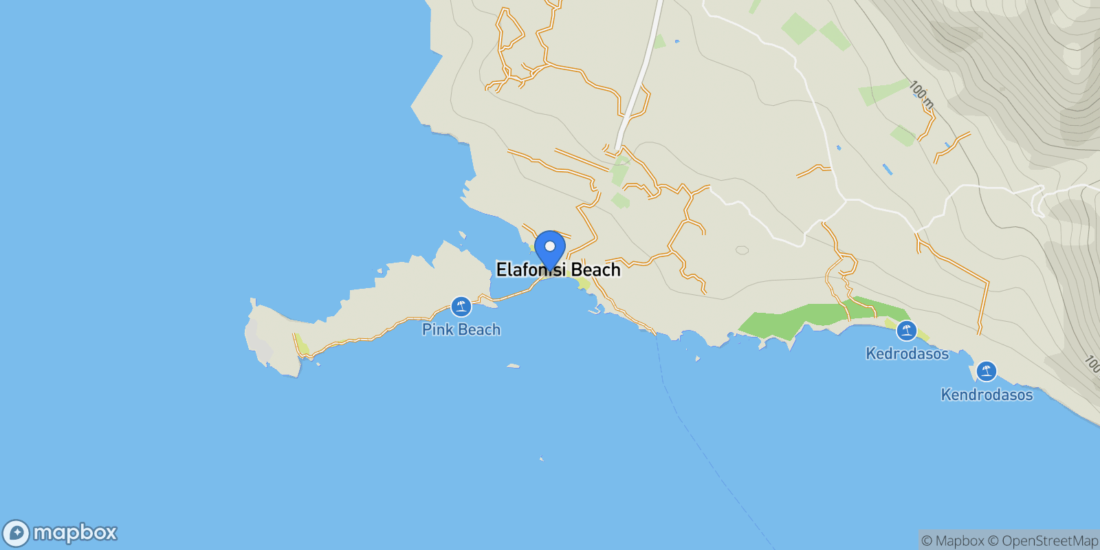 Map showing Elafonissi Beach, Kissamos 730 01, Greece, Kissamos, Greece.