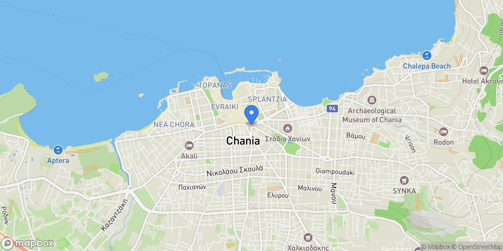 Map showing Chania, Greece, Crete, Greece.