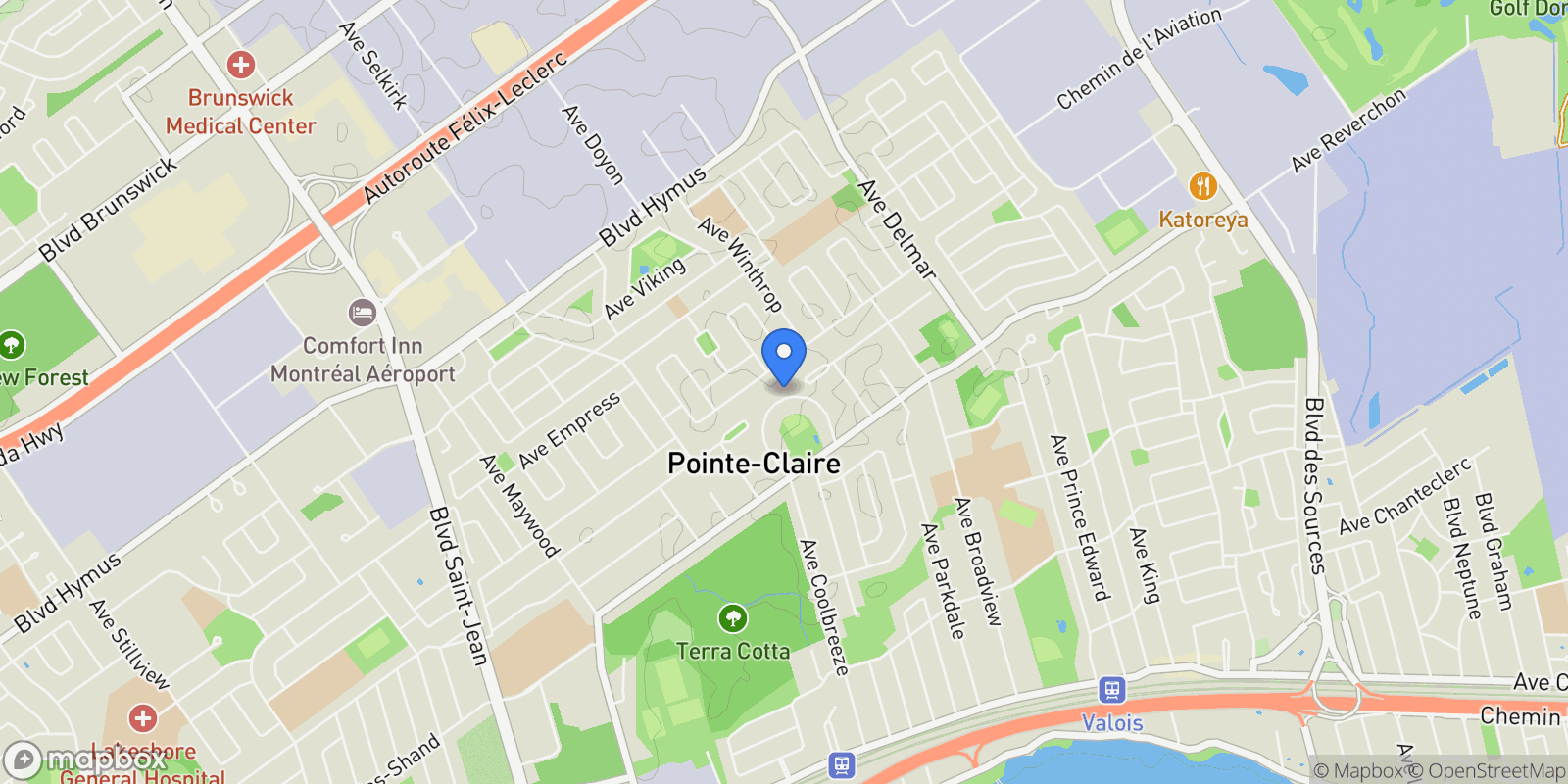 Map showing 35 Av. Thornhill, Pointe-Claire, Quebec, Canada.