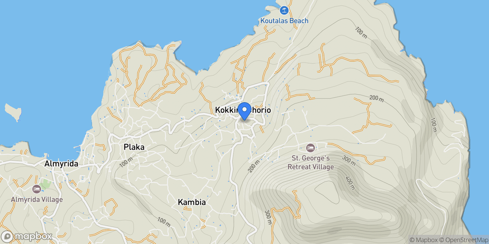 Map showing Kokkino Chorio 730 08, Greece, Apokoronas, Greece.