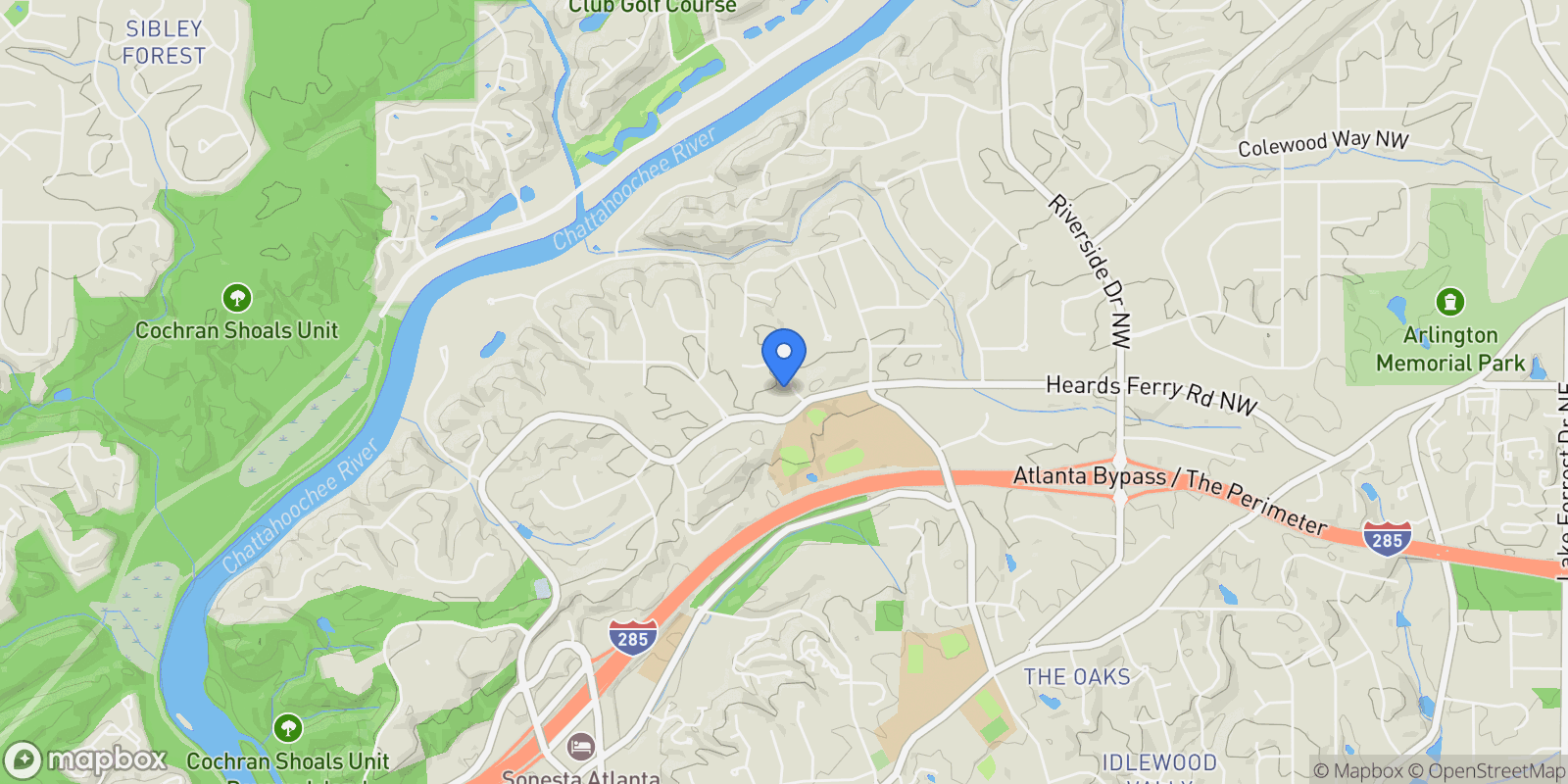 Map showing 6010 Heards Drive, Sandy Springs, GA, 30328, USA, Atlanta, Georgia, United States.