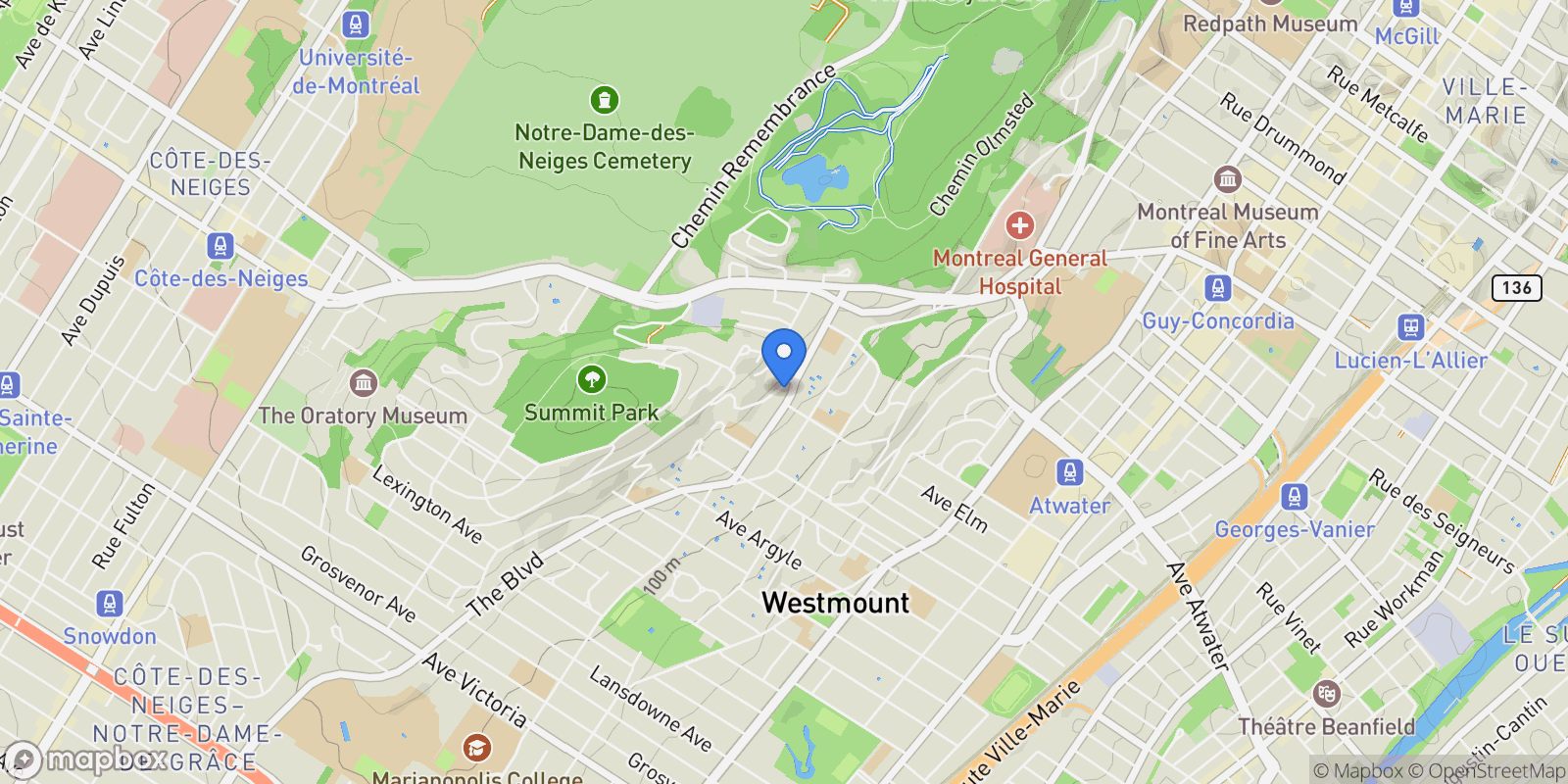Map showing 4 Ch. Belvedere, Westmount, Quebec, Canada.