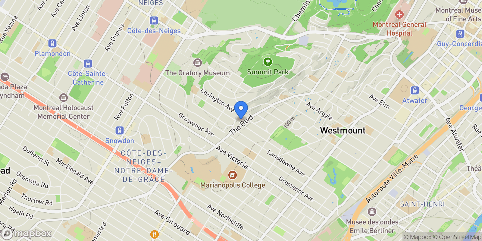 Map showing 3789 Boul. The Boulevard, Westmount, Quebec, Canada.