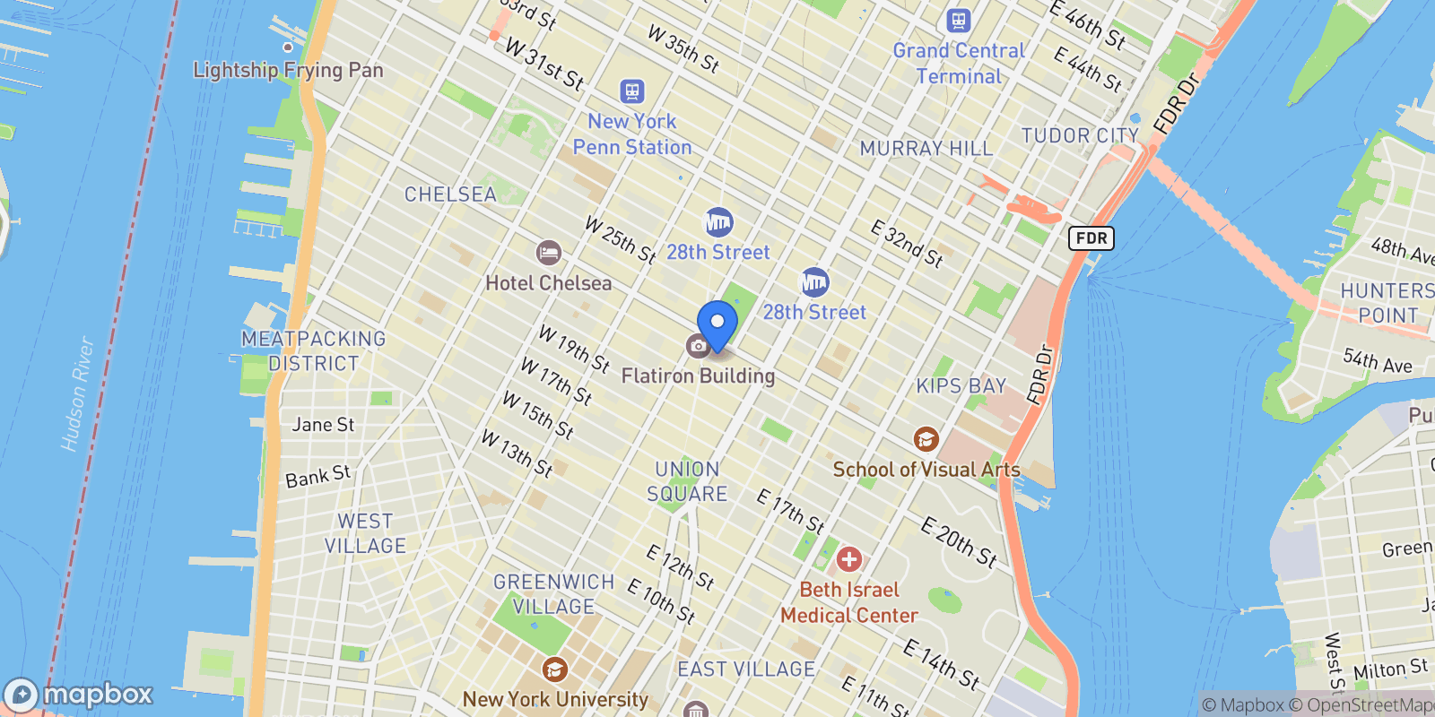 Map showing 11 E 22ND ST, New York, New York, United States.