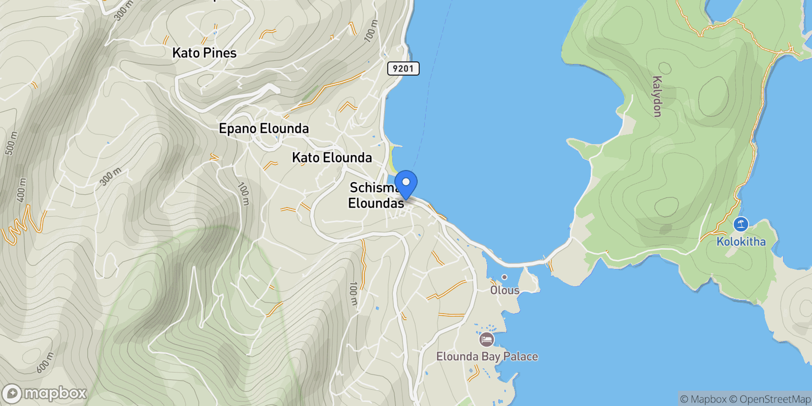 Map showing Schisma Eloundas, Greece, Community of Elounta, Agios Nikolaos Municipal Unit, Greece.
