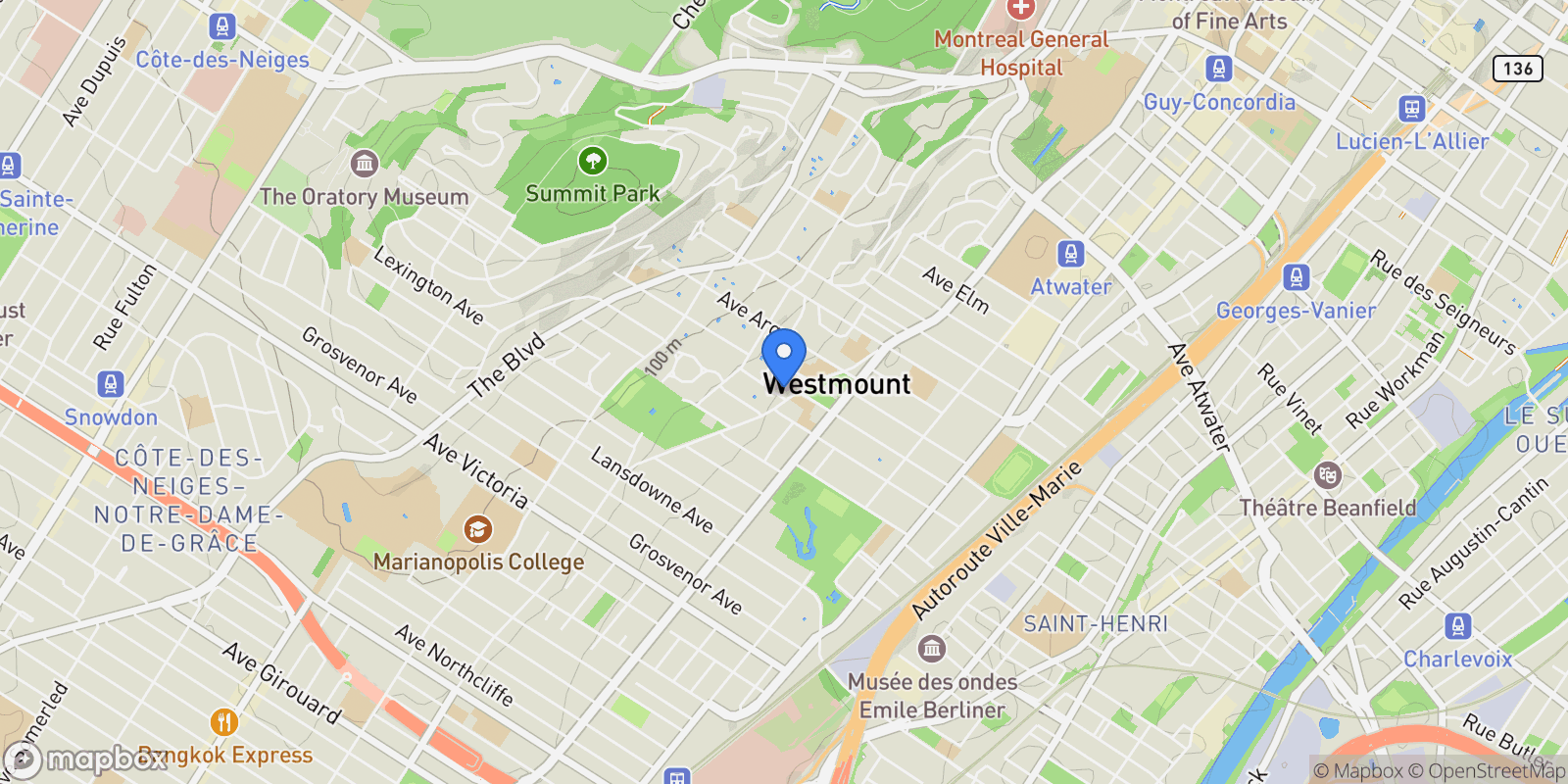 Map showing 115 Ch. de la Côte-St-Antoine, Westmount, Quebec, Canada.