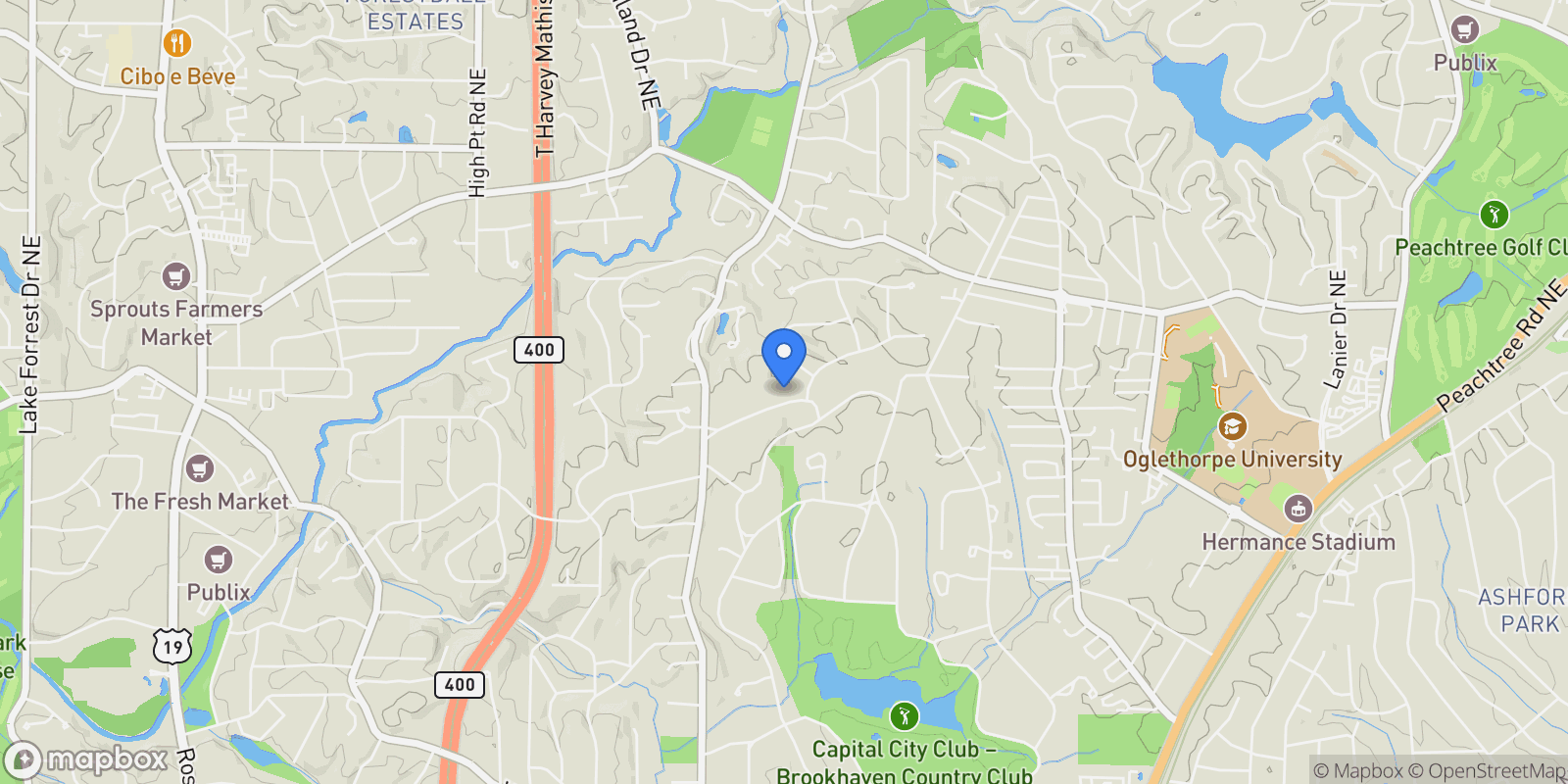Map showing 1010 Carter Drive, Atlanta, GA, 30319, USA, Brookhaven, Georgia, United States.