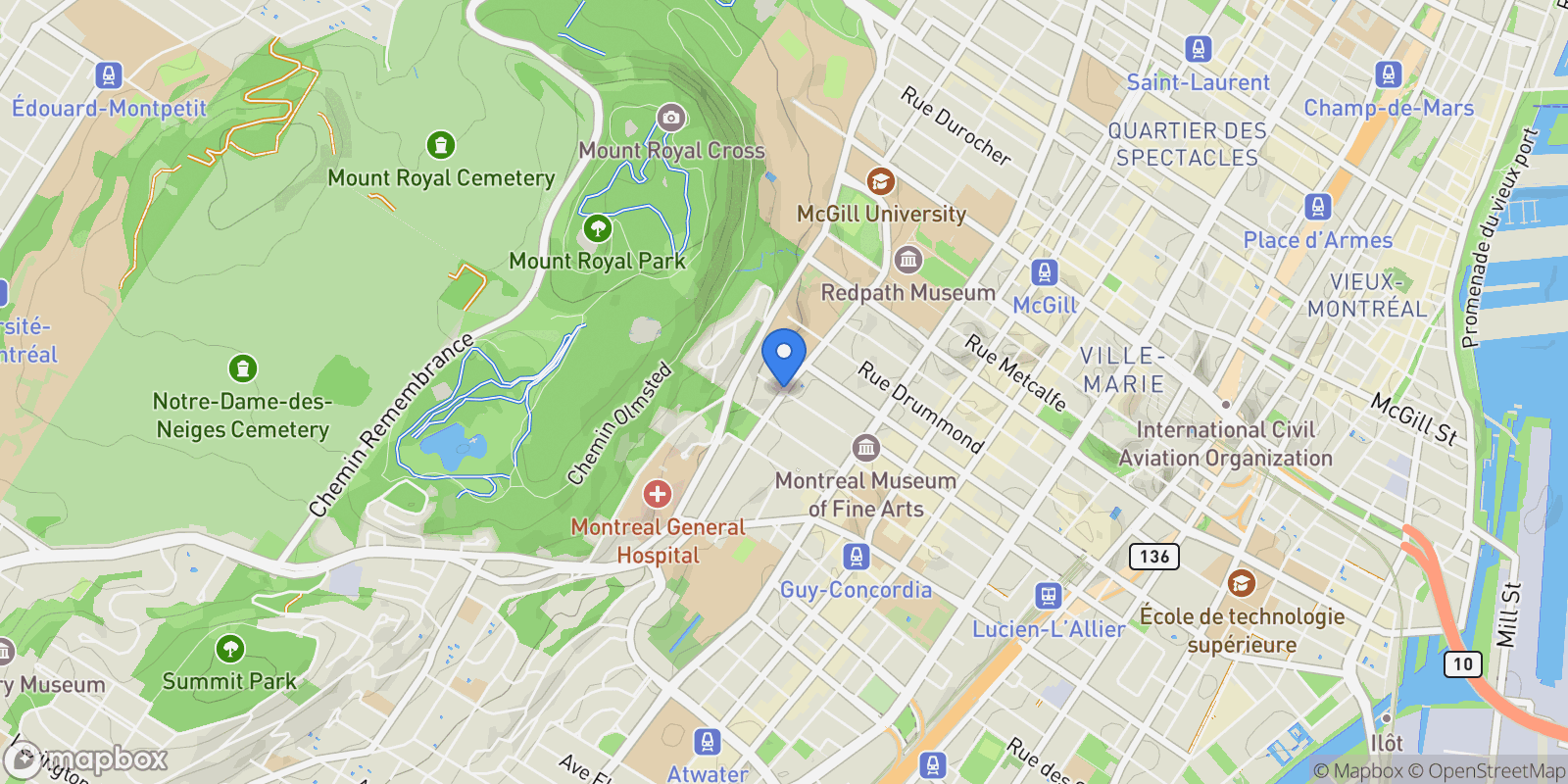 Map showing 1425 Av. du Docteur-Penfield 3A, Montréal, Quebec, Canada.