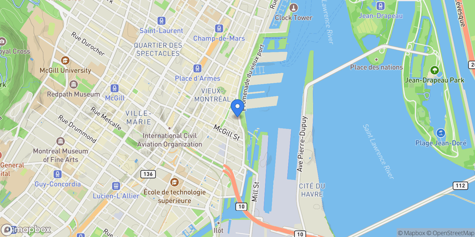 Map showing 305 Rue de la Commune O. TH3, Montréal, Quebec, Canada.