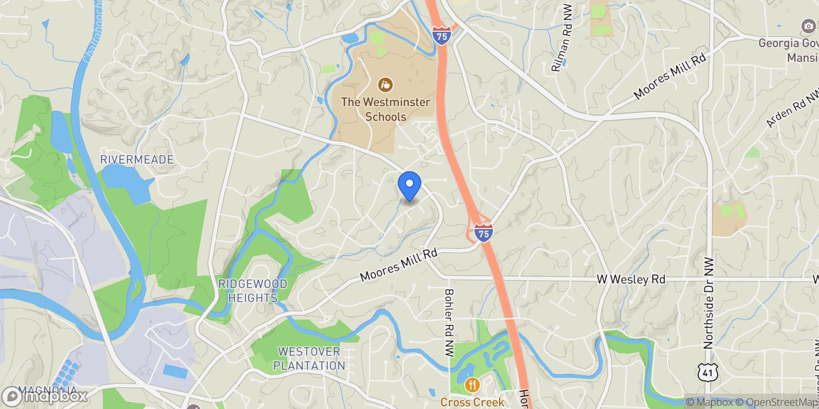 Map showing 1345 Wesley, Atlanta, GA, 30327, USA, Atlanta, Georgia, United States.