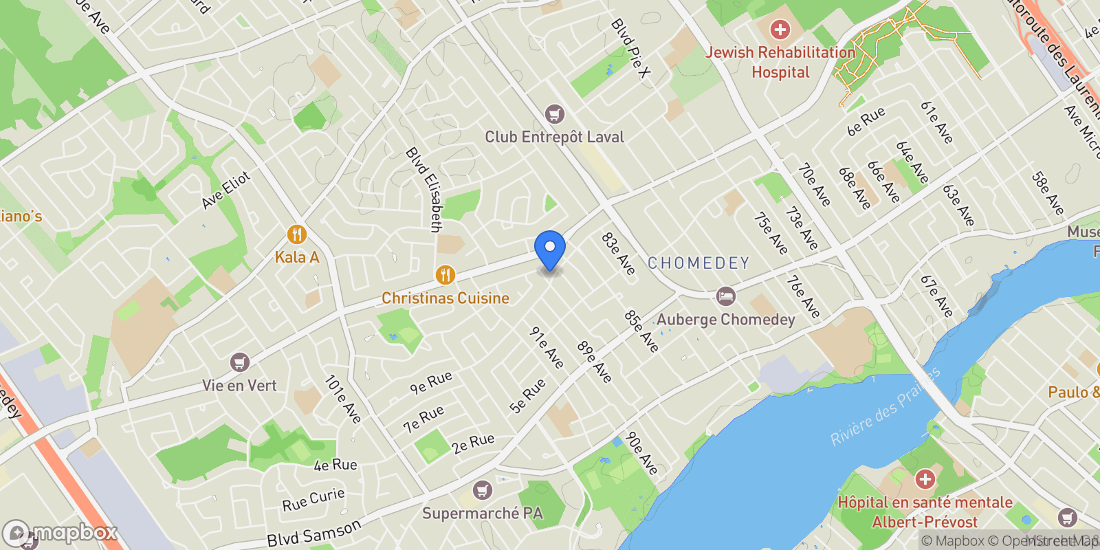 Map showing 4115 4119 9e Rue, Laval, Quebec, Canada.