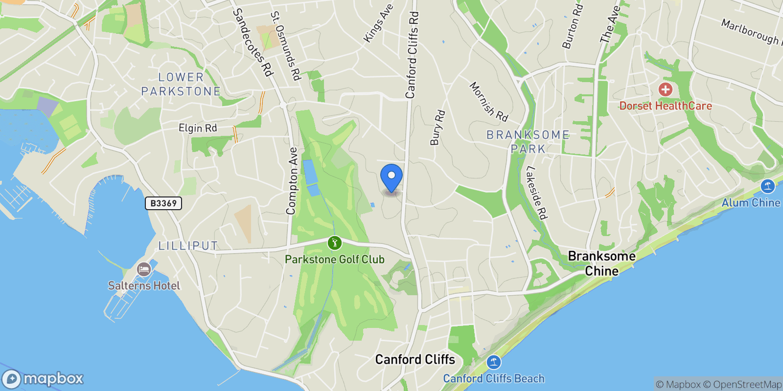 Map showing Lawrence Drive, Canford Cliffs, Poole, Dorset, Poole, England, United Kingdom.