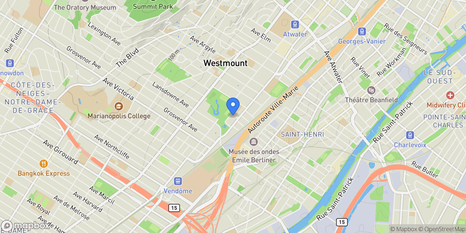 Map showing 12 Place Park 6, Westmount, Quebec, Canada.