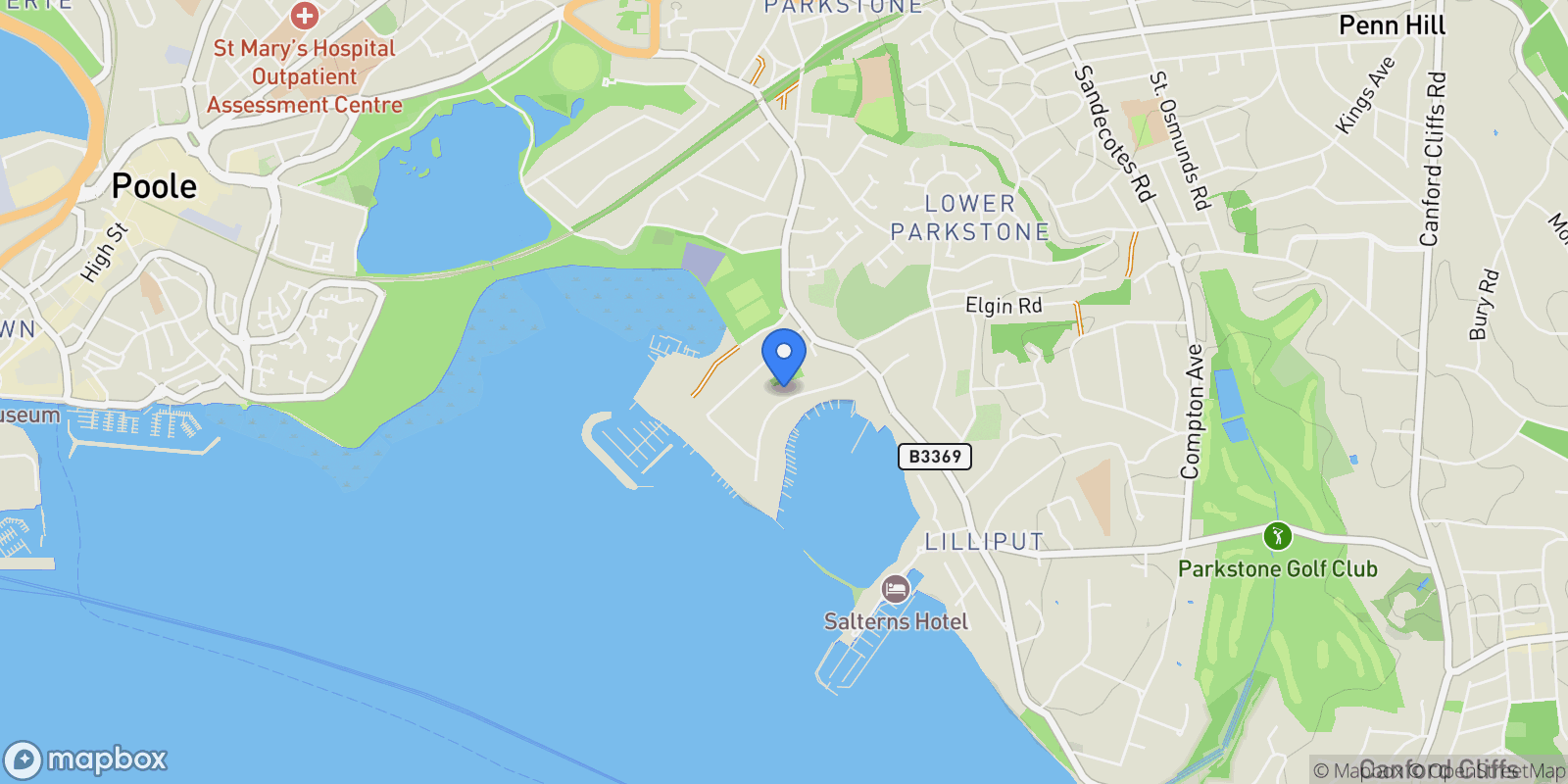 Map showing Elms Avenue, Poole, Dorset, Poole, England, United Kingdom.