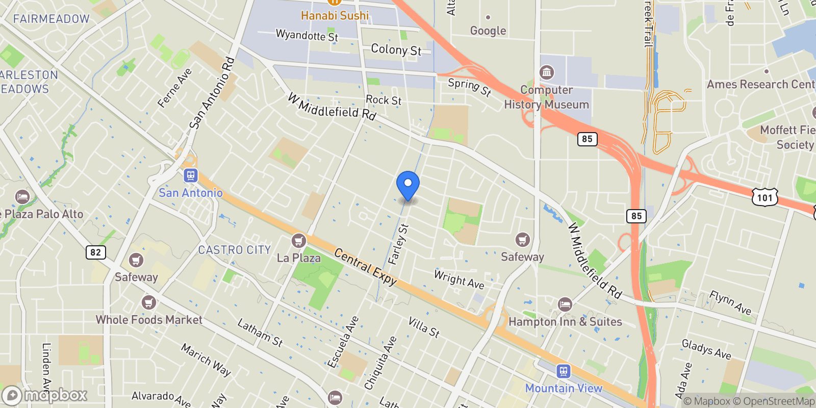 Map showing 700 Farley Street, Mountain View, CA 94043, Mountain View, California, United States.
