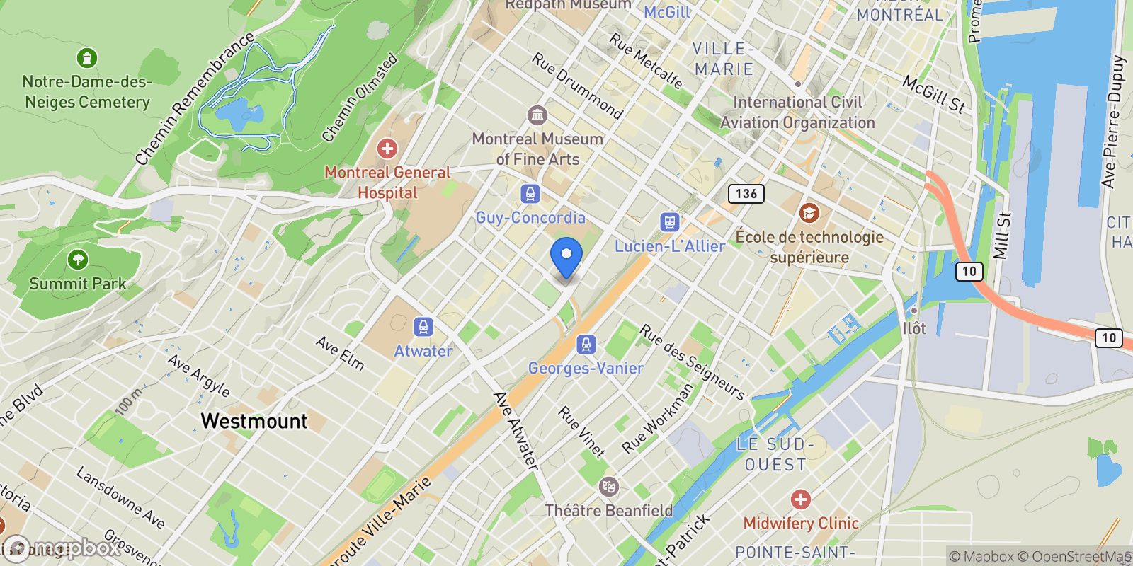 Map showing 1869 Boul. René-Lévesque O., Montréal, Quebec, Canada.