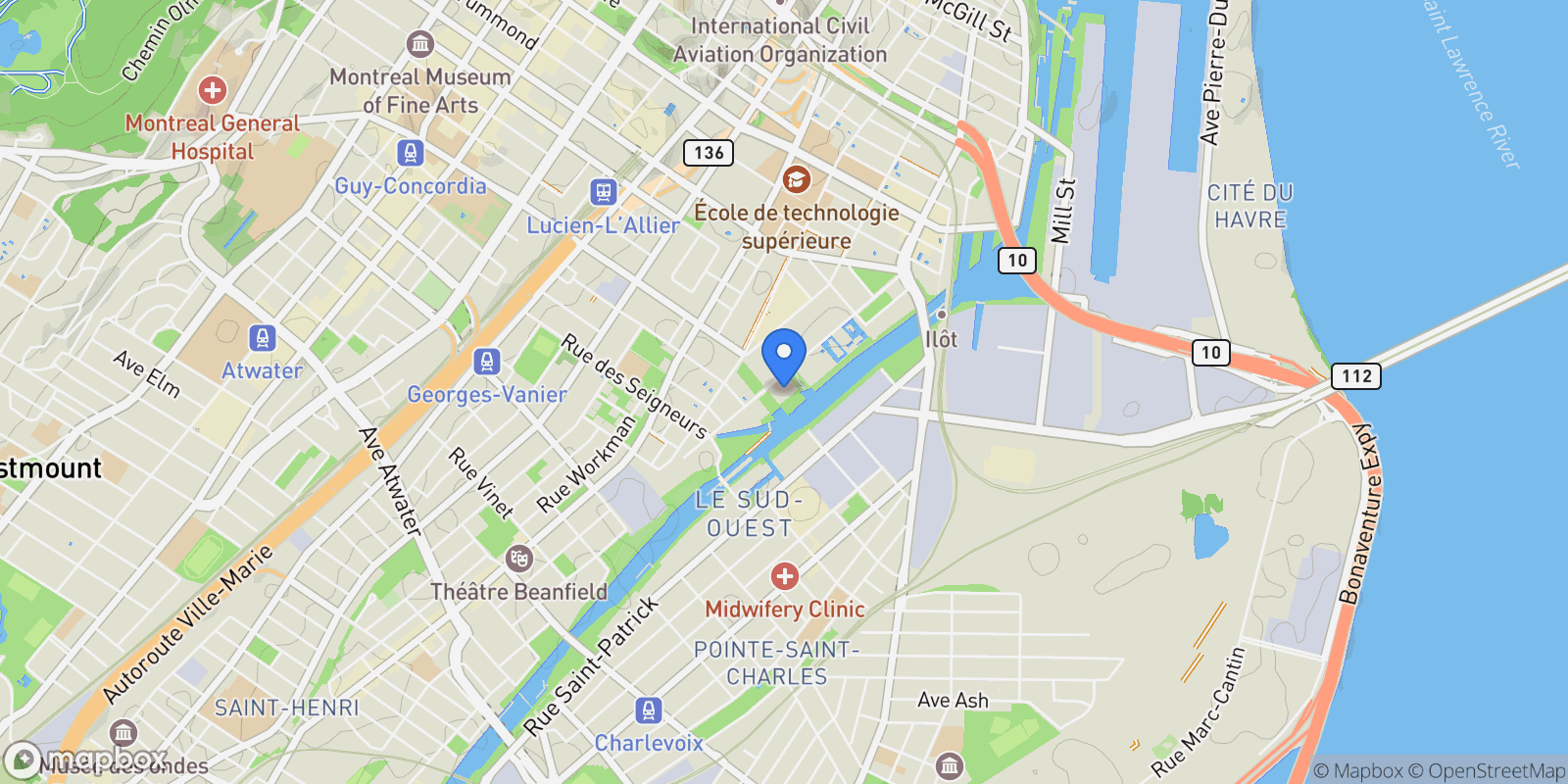 Map showing 1616 Rue des Bassins 323, Montréal, Quebec, Canada.