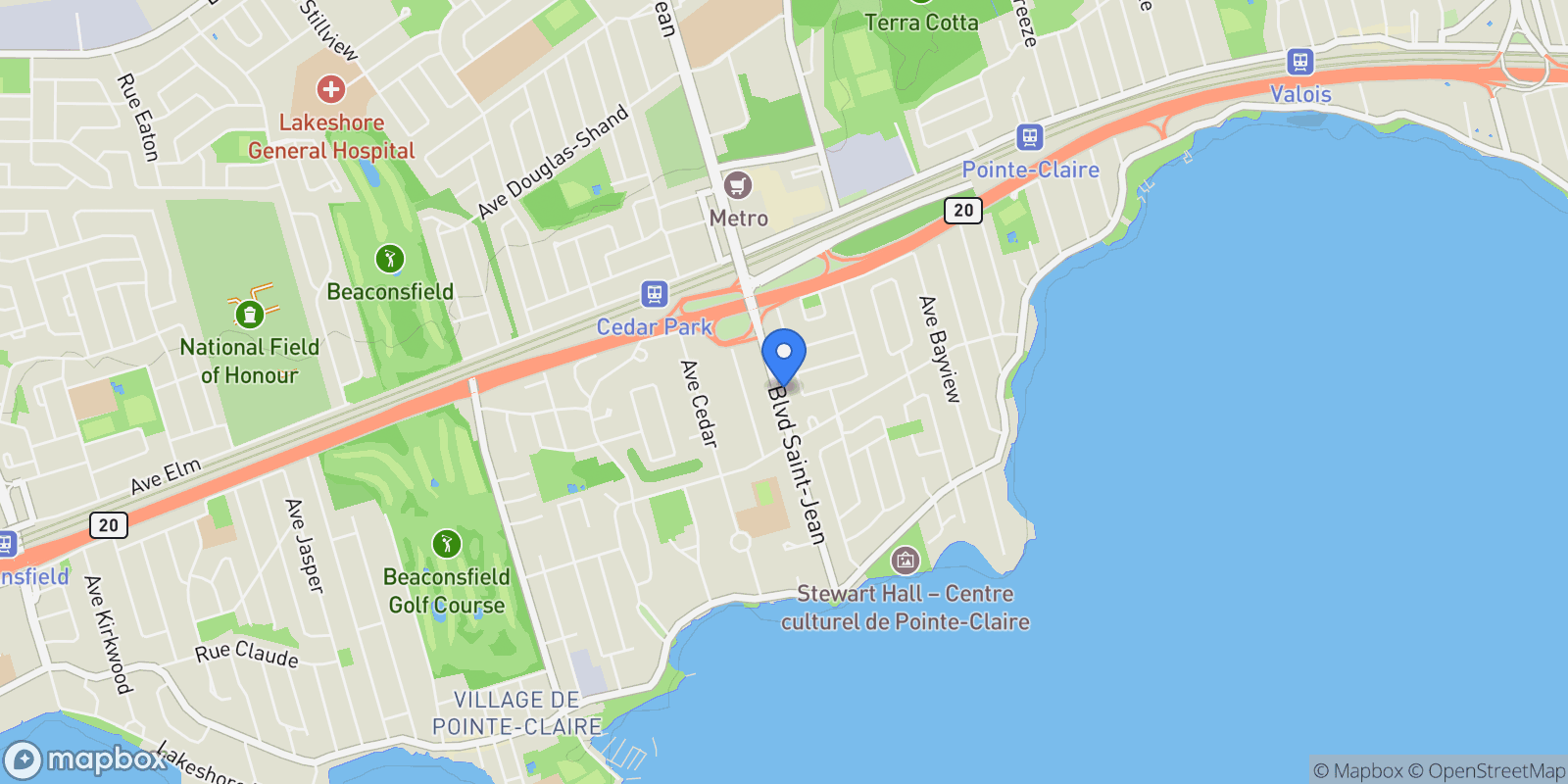 Map showing 135 Boul. St-Jean, Pointe-Claire, Quebec, Canada.