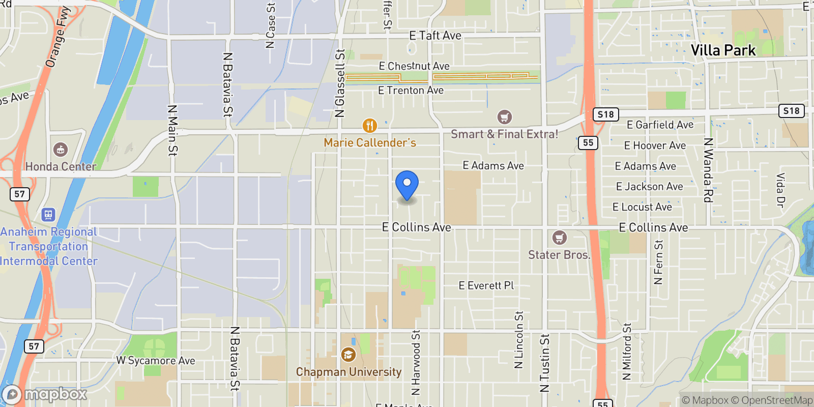 Map showing 994 N Cleveland Street, Orange, California, United States.