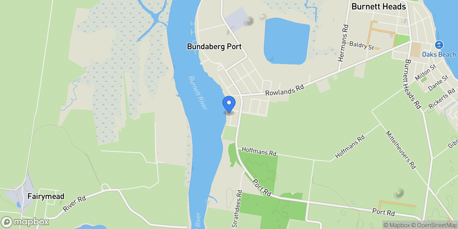 Map showing 54 Corser Street Burnett Heads, Bundaberg, QLD, Burnett Heads, Queensland, Australia.