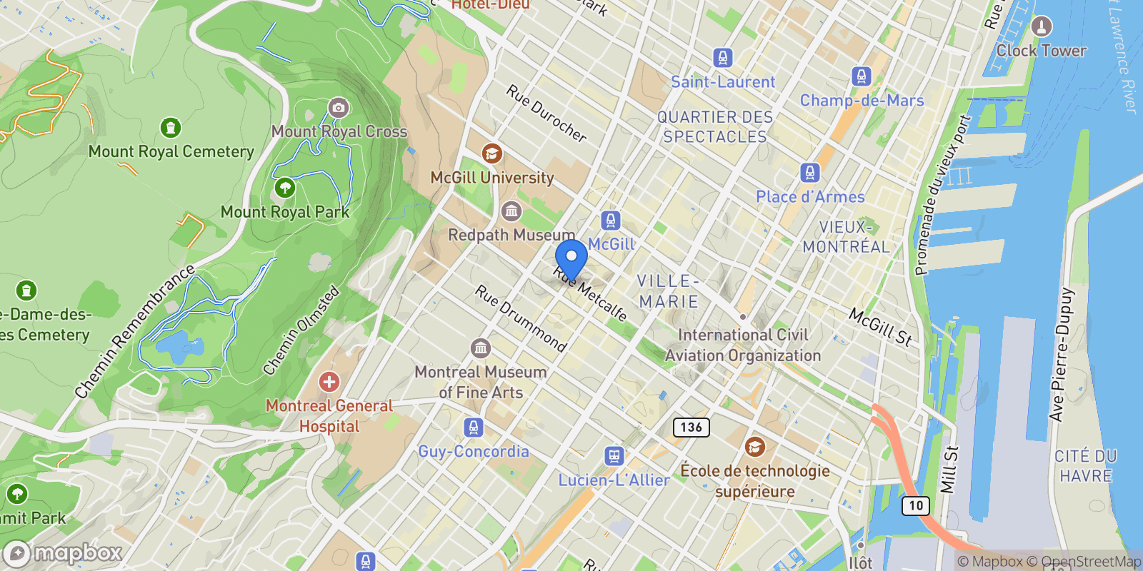 Map showing 1000 Boul. De Maisonneuve O. 1104, Montréal, Quebec, Canada.