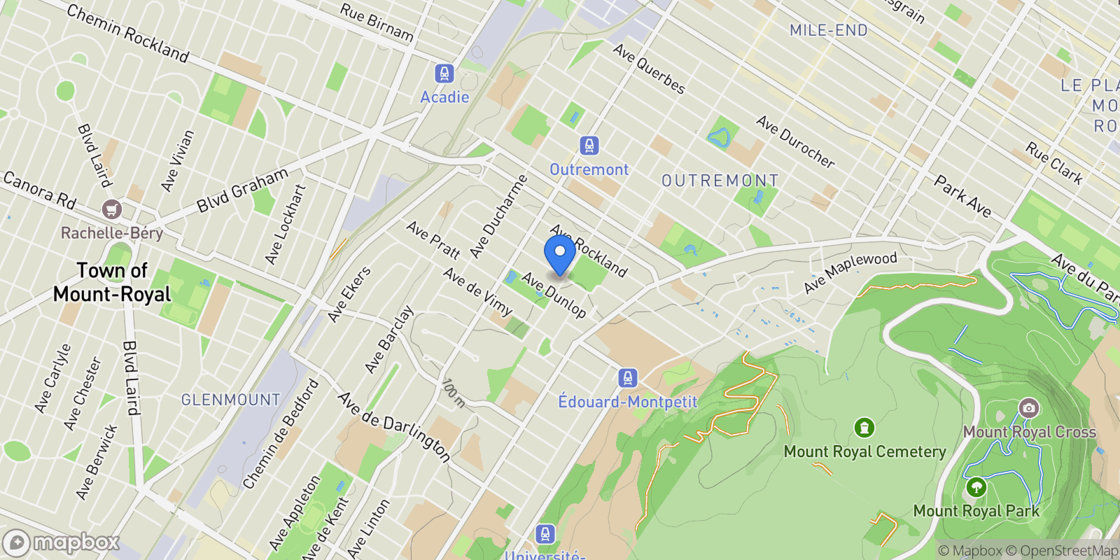 Map showing 702 Av. Hartland, Montréal, Quebec, Canada.