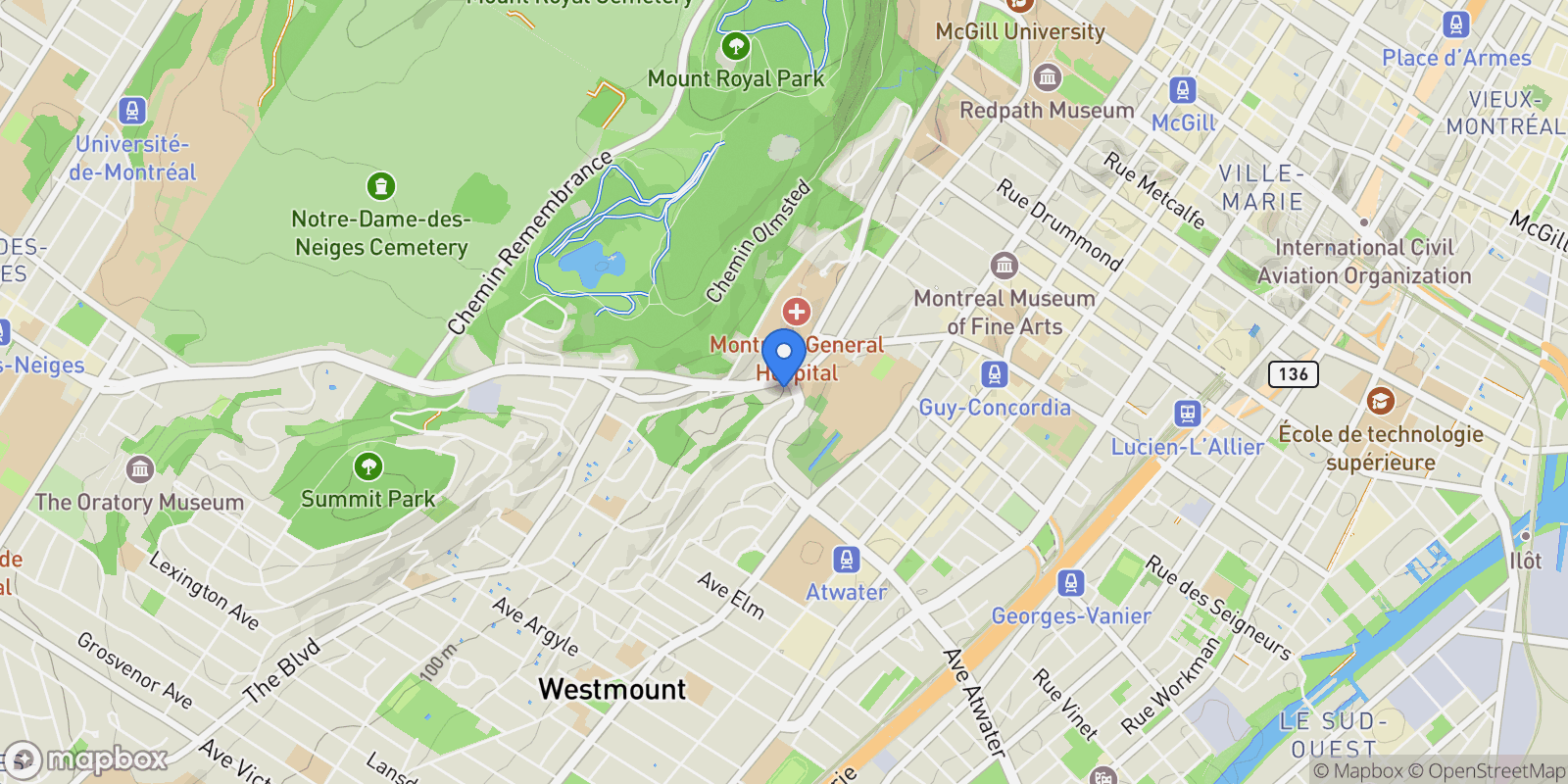 Map showing 1700 Av. du Docteur-Penfield 36, Montréal, Quebec, Canada.
