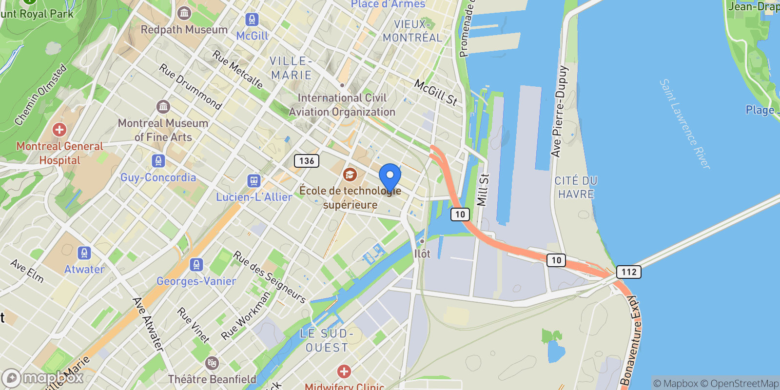 Map showing 242 Rue Young 901, Montréal, Quebec, Canada.