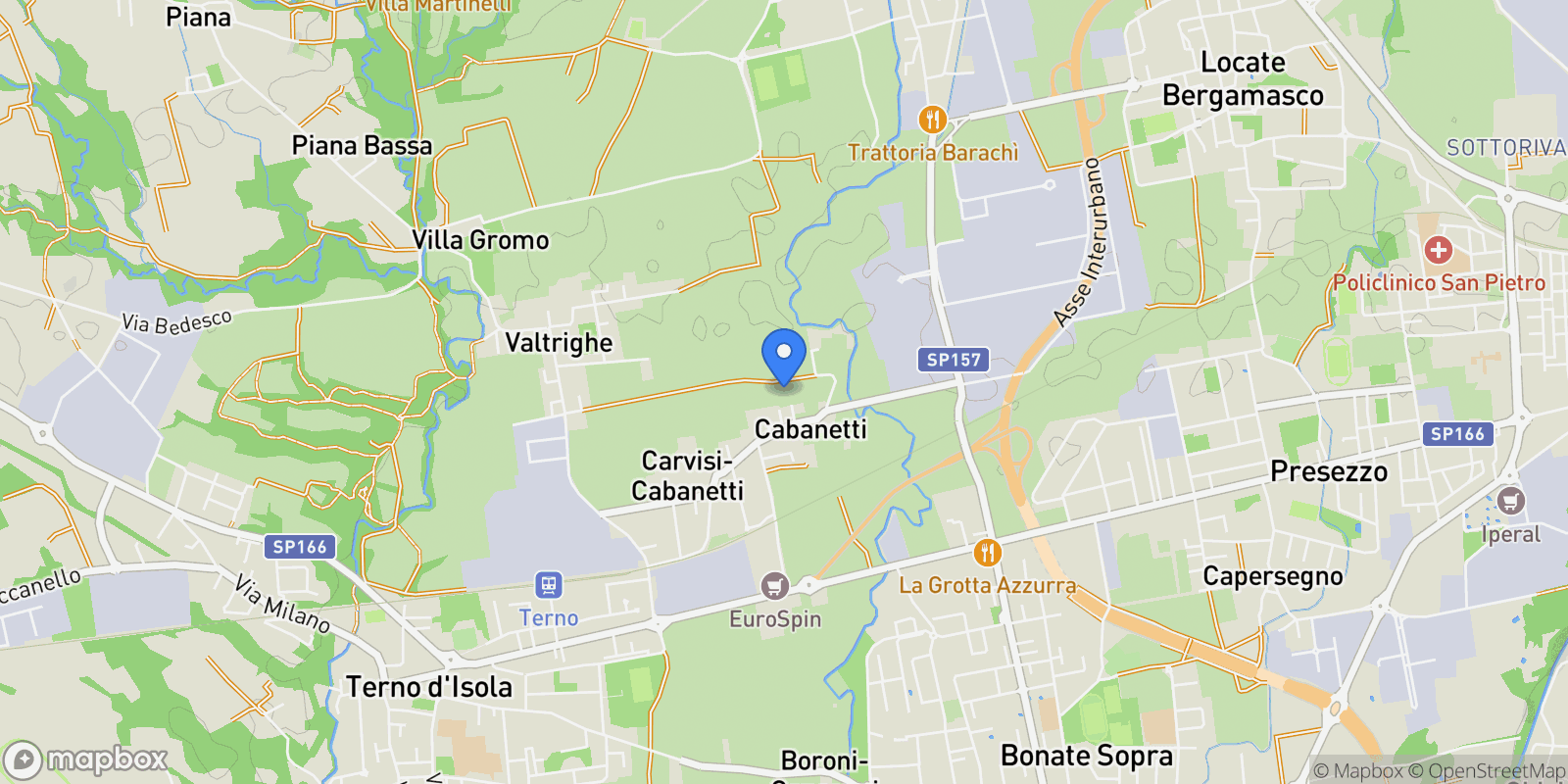 Map showing Bergamo, Lombardy, Italy.