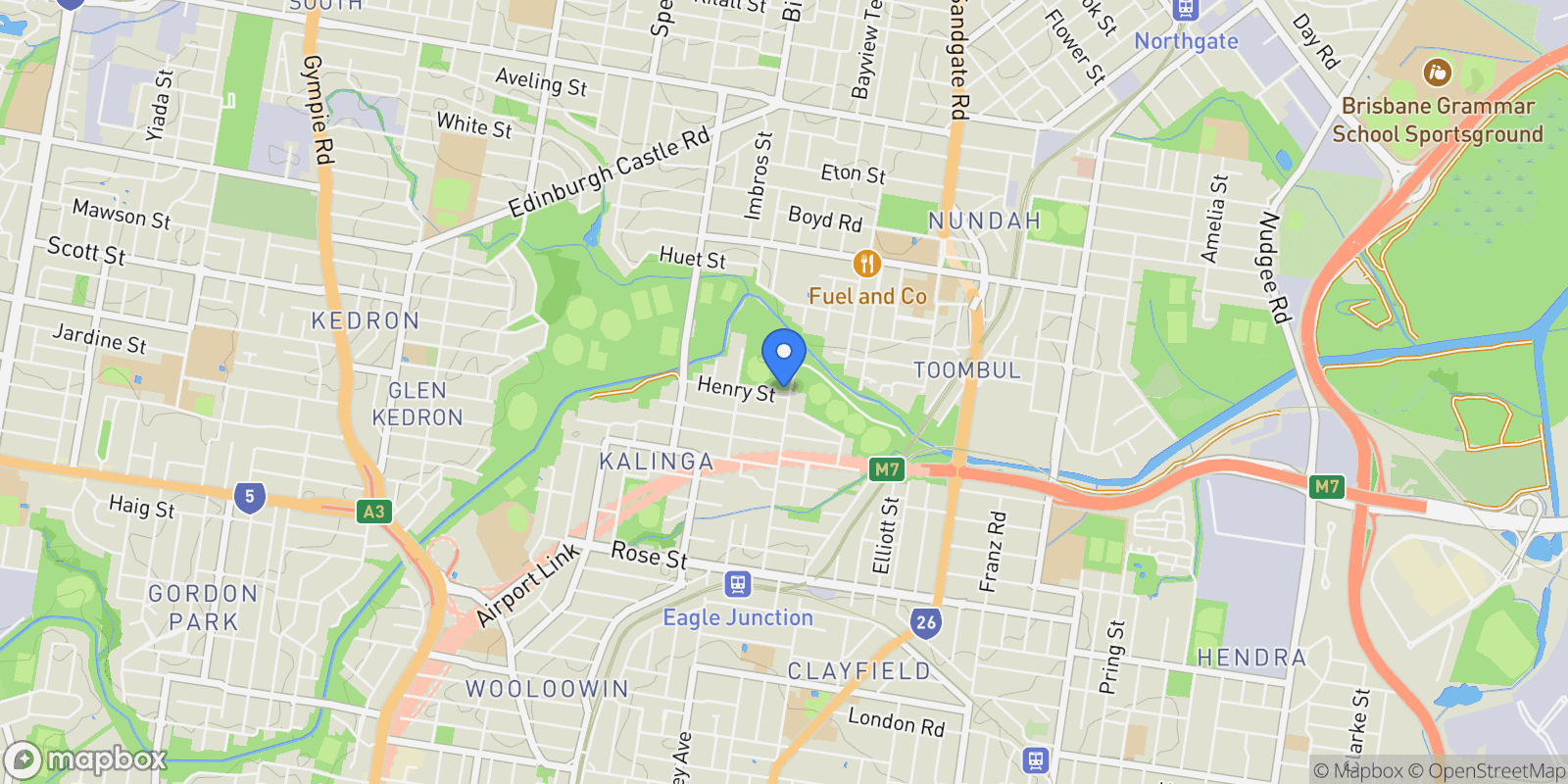 Map showing 7 Henry Street Kalinga, Brisbane, QLD 4030, Brisbane, Queensland, Australia.