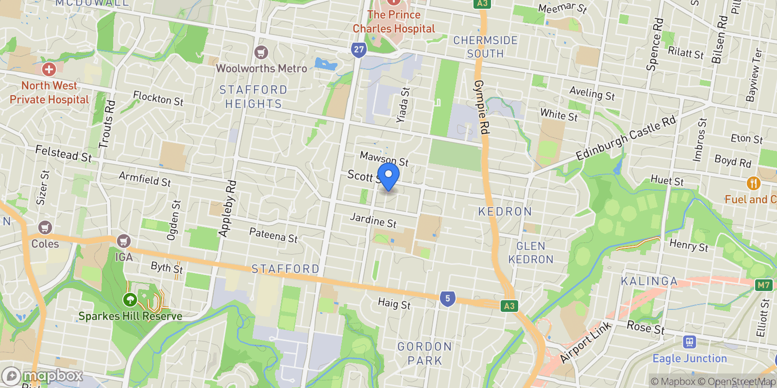 Map showing 23 View Street Kedron, Brisbane, QLD 4031, Brisbane, Queensland, Australia.