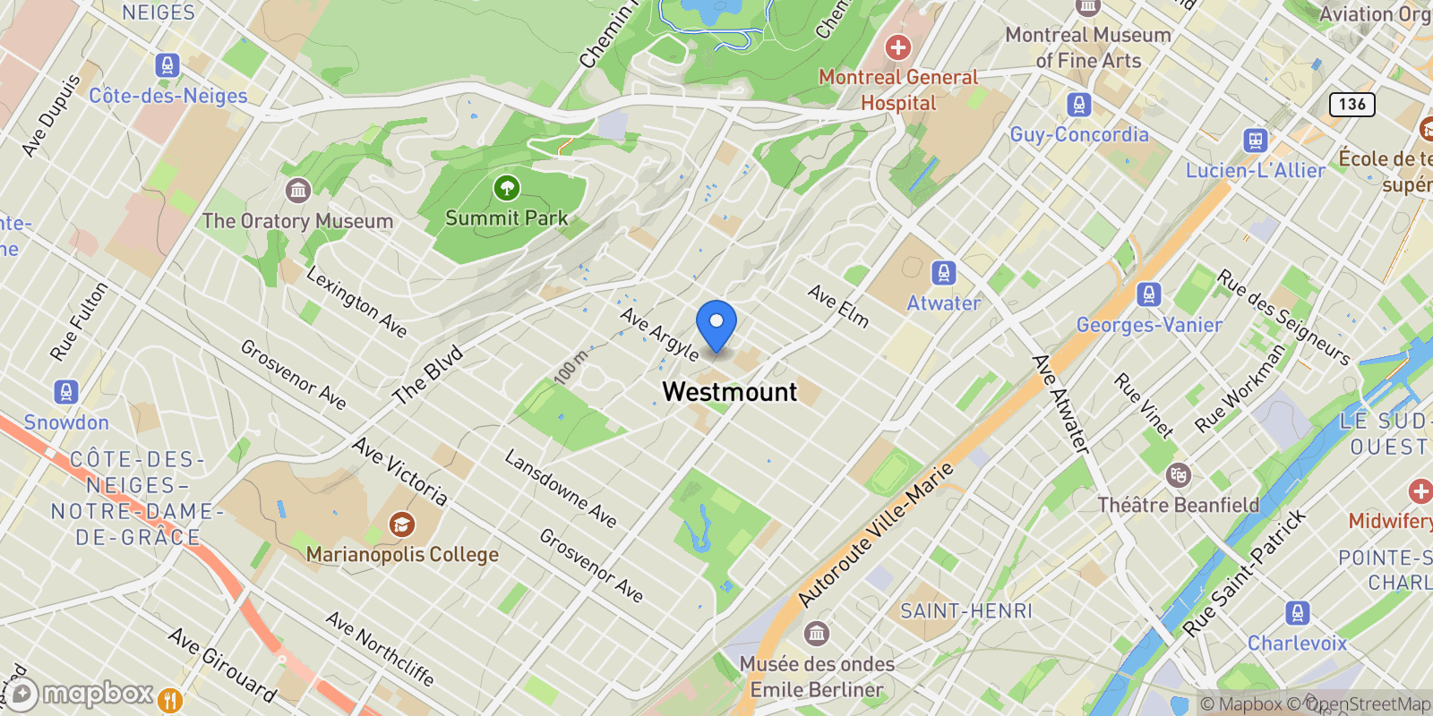 Map showing 455 459 Av. Argyle, Westmount, Quebec, Canada.