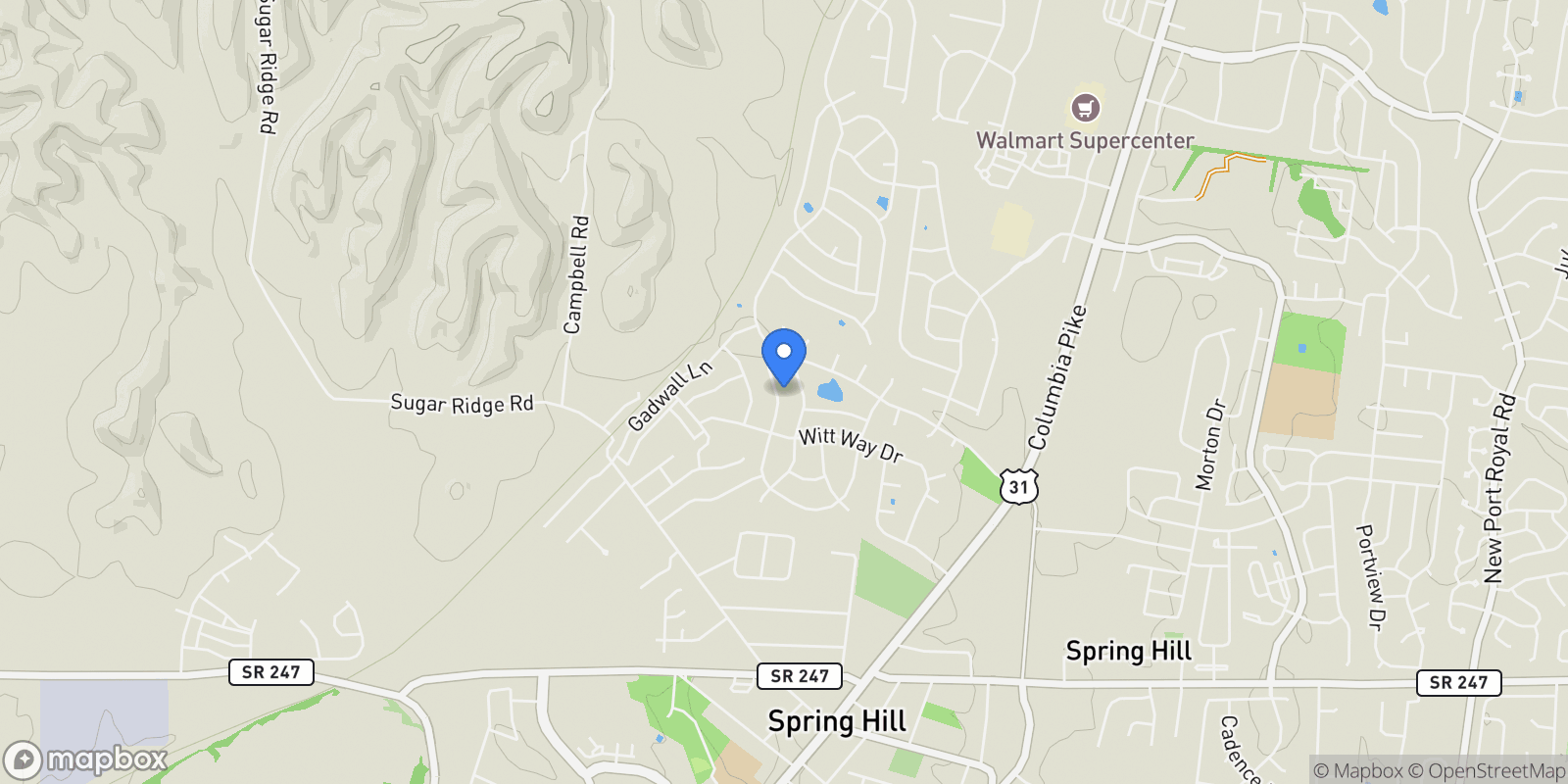 Map showing 2074 Autumn Ridge Way, Spring Hill, Tennessee, United States.