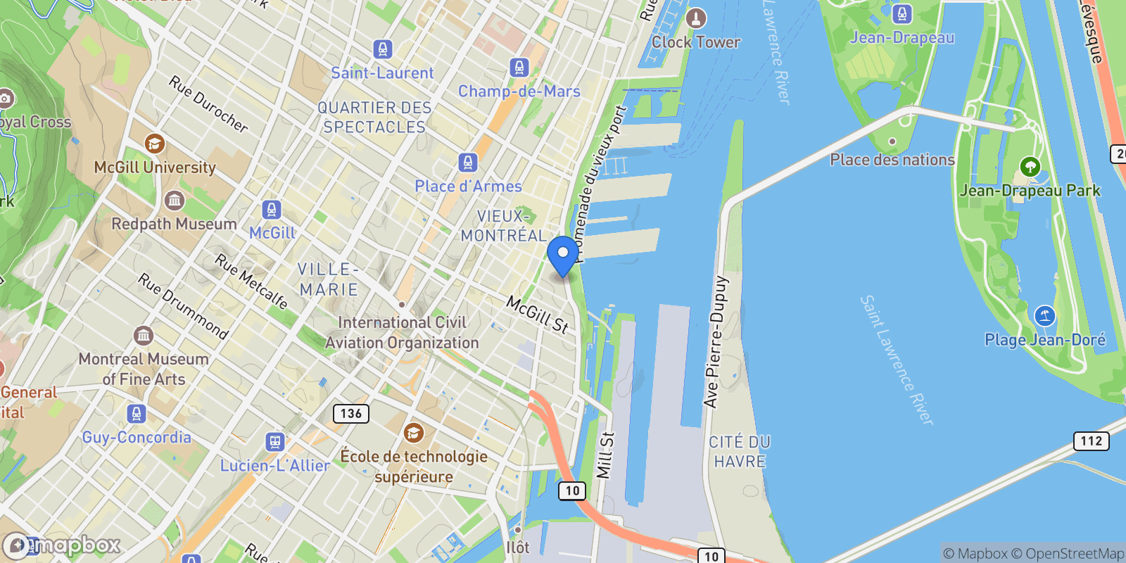 Map showing 305 Rue de la Commune O. TH-2, Montréal, Quebec, Canada.