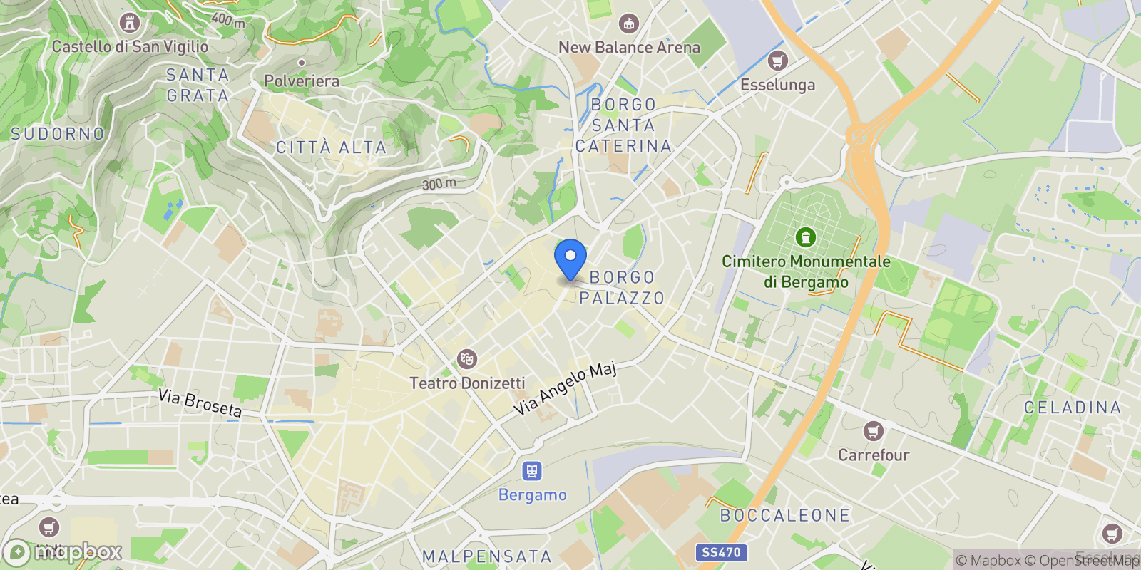 Map showing 1124 Bergamo al confine con Gorle e il quartiere Bajo, Bergamo, Lombardy, Italy.