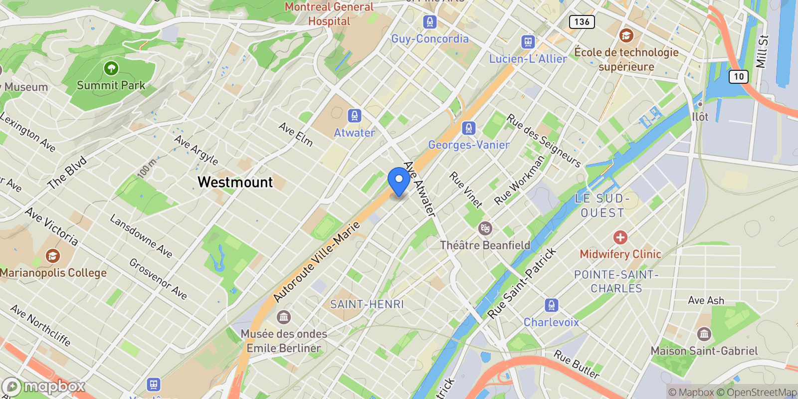 Map showing 3161 Rue St-Antoine O., Westmount, Quebec, Canada.
