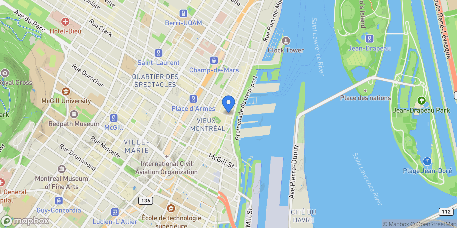 Map showing 64 Rue St-Paul O. 312, Montréal, Quebec, Canada.