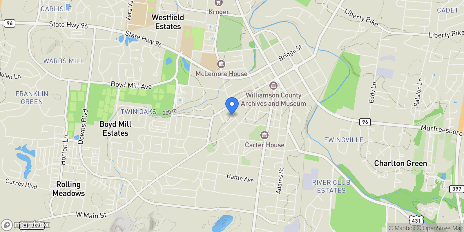 Map showing 128 Brilliantine Cir, Franklin, Tennessee, United States.